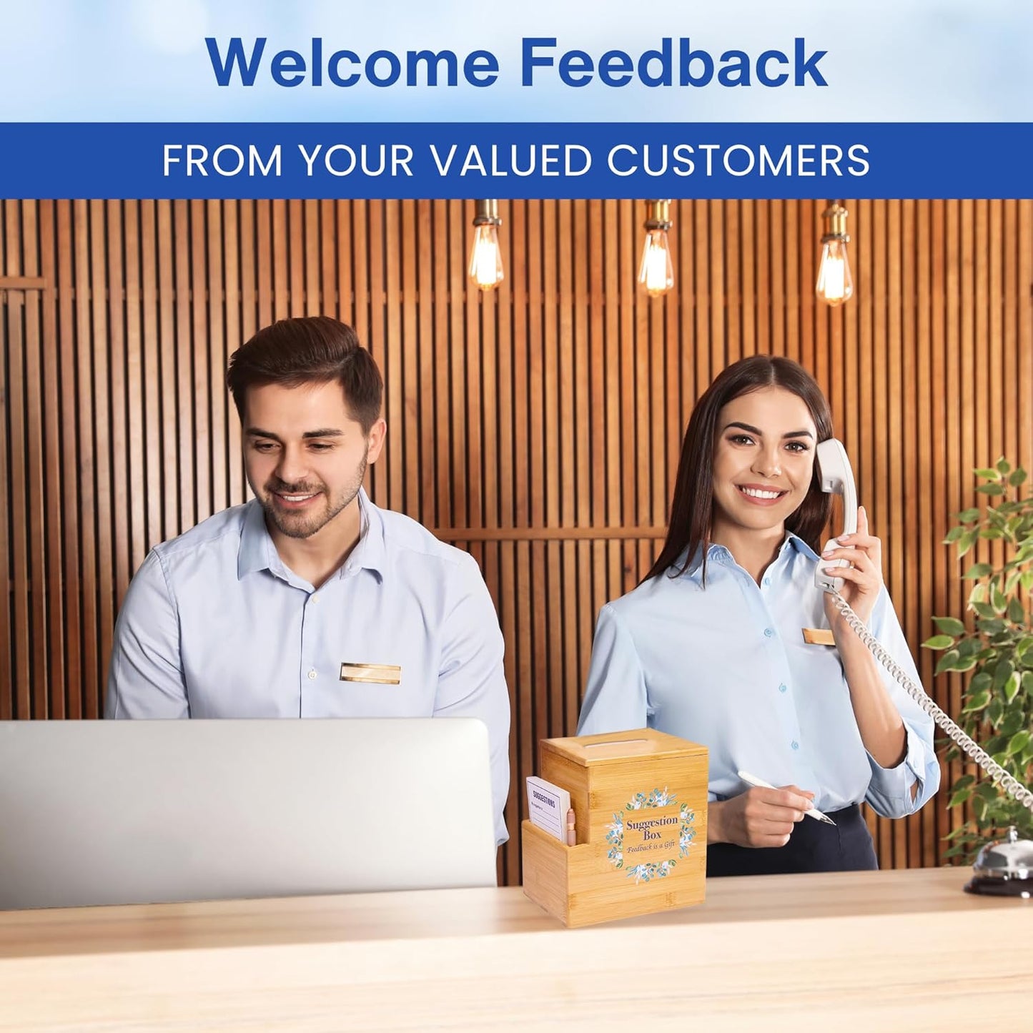 Suggestion Box with Slot, Donation, Rustic Feedback for Patient Care and Prayer Requests, 8H x 5.5W x 7.5L inch, Sustainable Bamboo Wood, School Voting