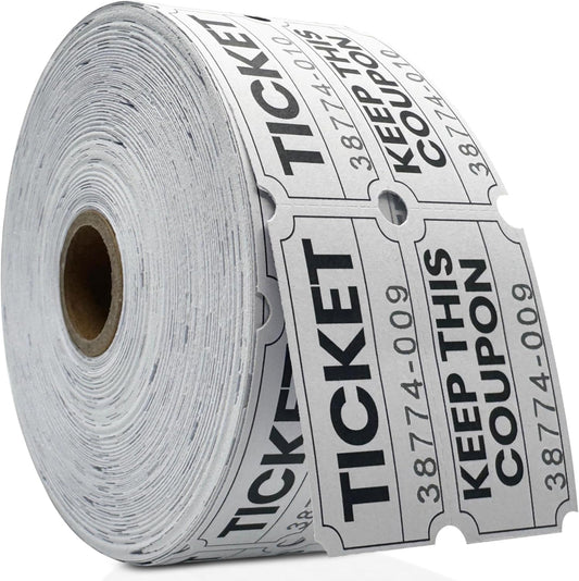 Pm Company 1000 White Raffle Tickets Double Roll, 50/50 Raffle Tickets for Events, Carnivals, Fundraisers, Classroom Rewards, and Prizes - Premium Quality
