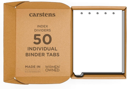 Carstens - Heavy Duty Plastic Ring Binder Dividers, Bottom Tab, 1/9 Cut, Tab 1 Position, US Letter, White, Case of 50, (2619-20CS) - Ideal Medical Chart Dividers or Index Tabs for 3 Ring Binders