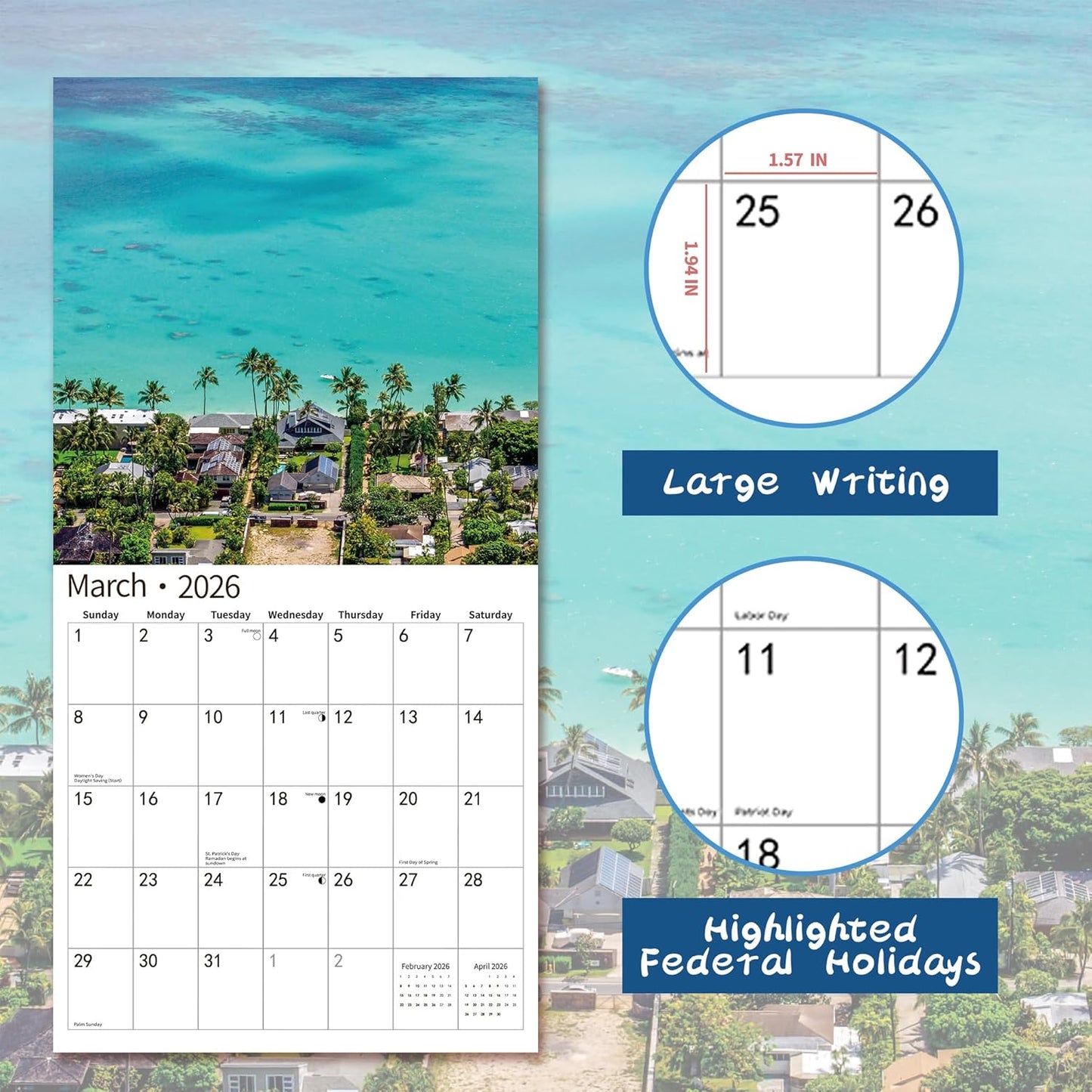 2026 Wall Calendar,Calendar 2026, July 2025 - December 2026, Wall Calendar Wild & Scenic Hawaii, 12" x 24" Opened,Full Page Months Thick & Sturdy Paper for Calendar Organizing & Planning