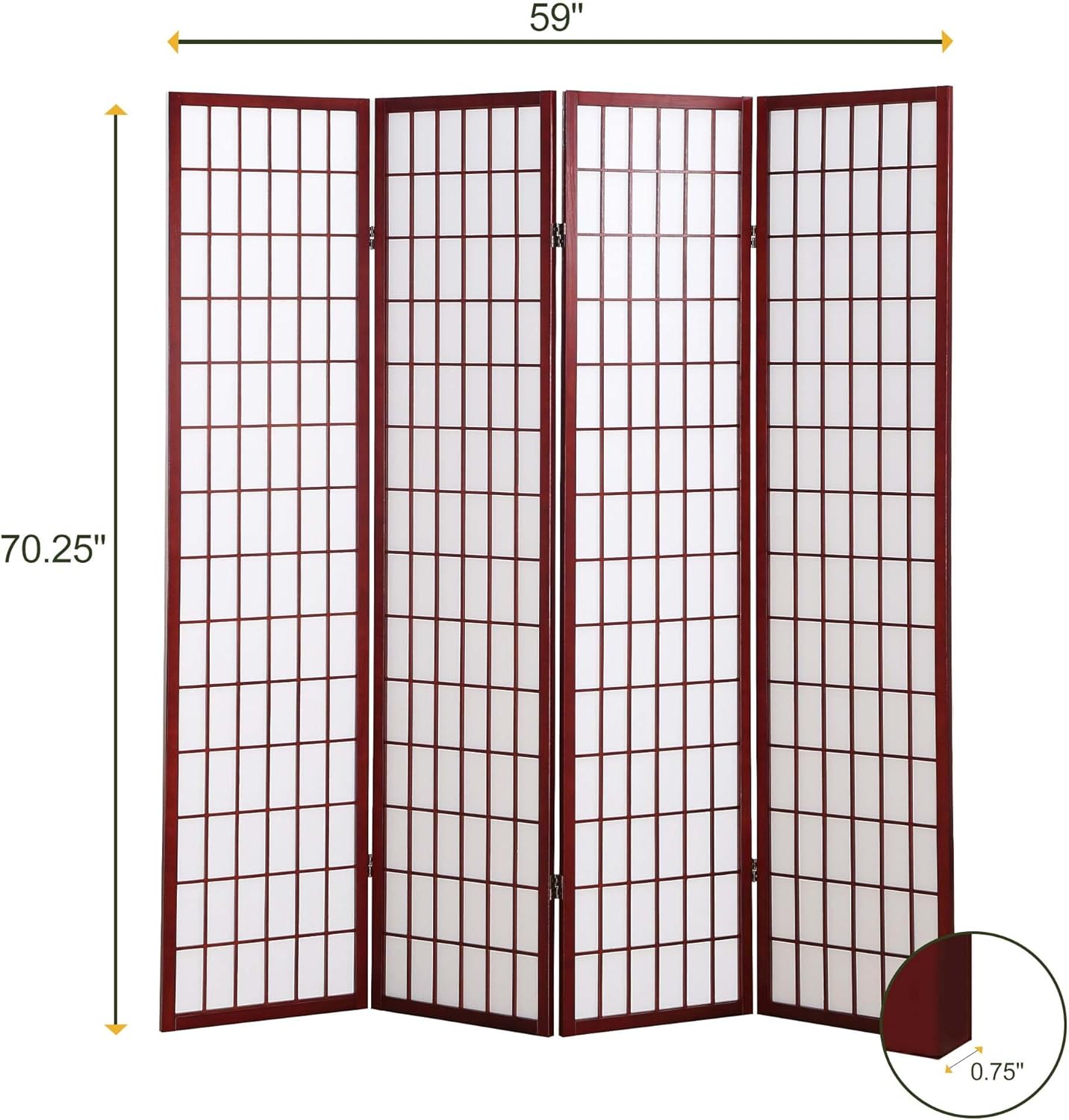 NicBex Room Divider 4 Panel Room Dividers with Oriental Style Partition Room Dividers and Folding Privacy Screens Wall Divider for Home, Office, Room Separation,72" W x 2" D x 72" H, Cherry