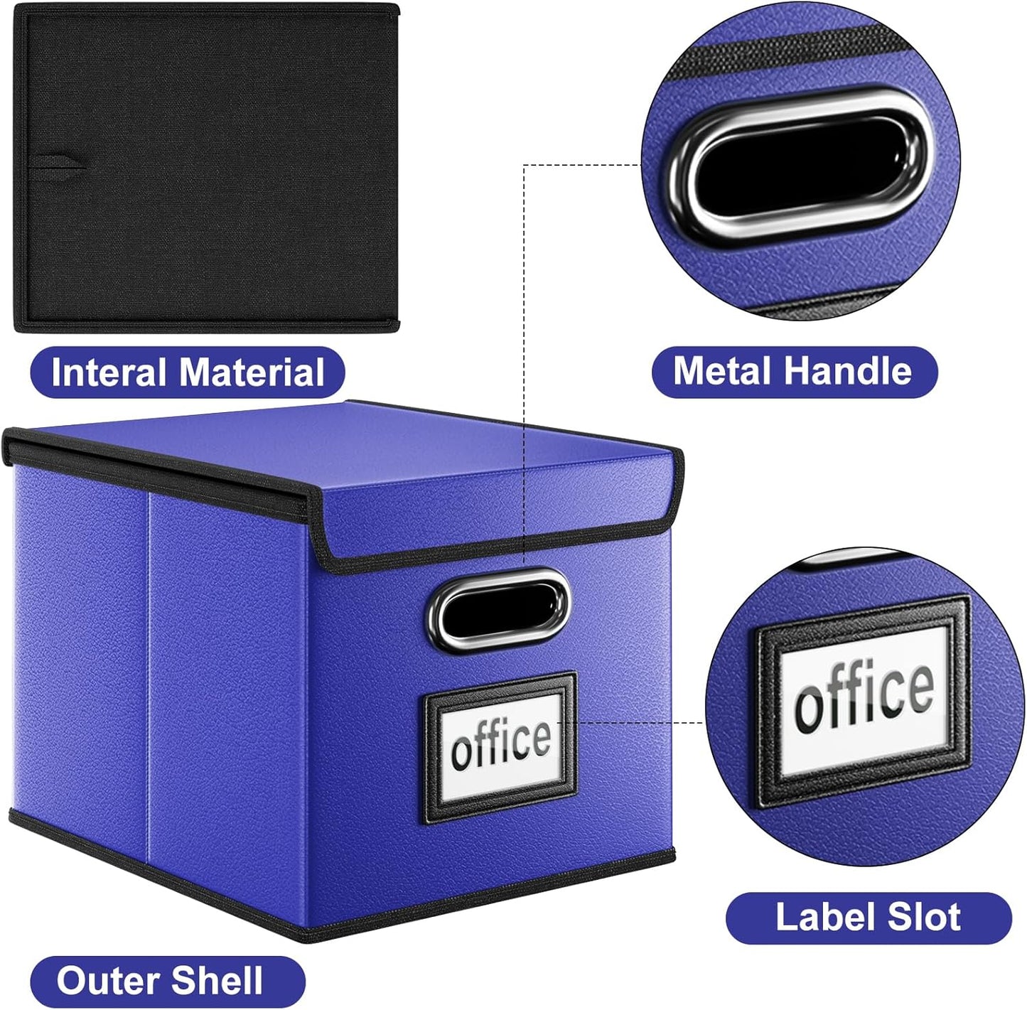 Huolewa Decorative Leather File Organizer Storage Boxes with Lids Set of 4, Document Boxes Organizer, Filing Boxes, Decorative Small File Boxes for Hanging Files, File Cabinet for Office/Home - 4 Pack