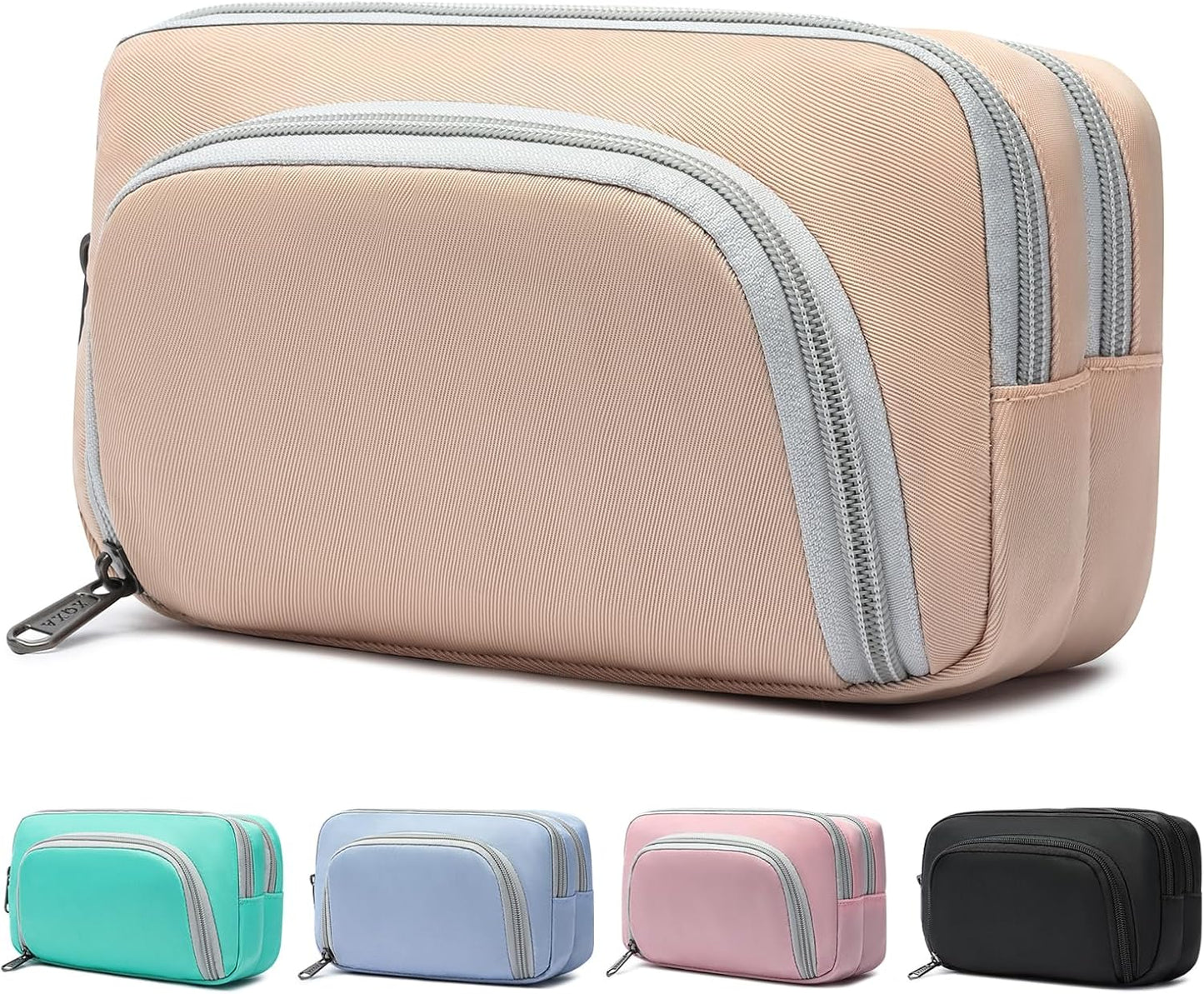 XQXA Pen Pouch Large Capacity Pencil Case Organizer, Multifunctional Pencil Pouch with 3 Compartmens, Big Pencil Bag for Office Travel Men Women Adult (01-Creamy Rice)