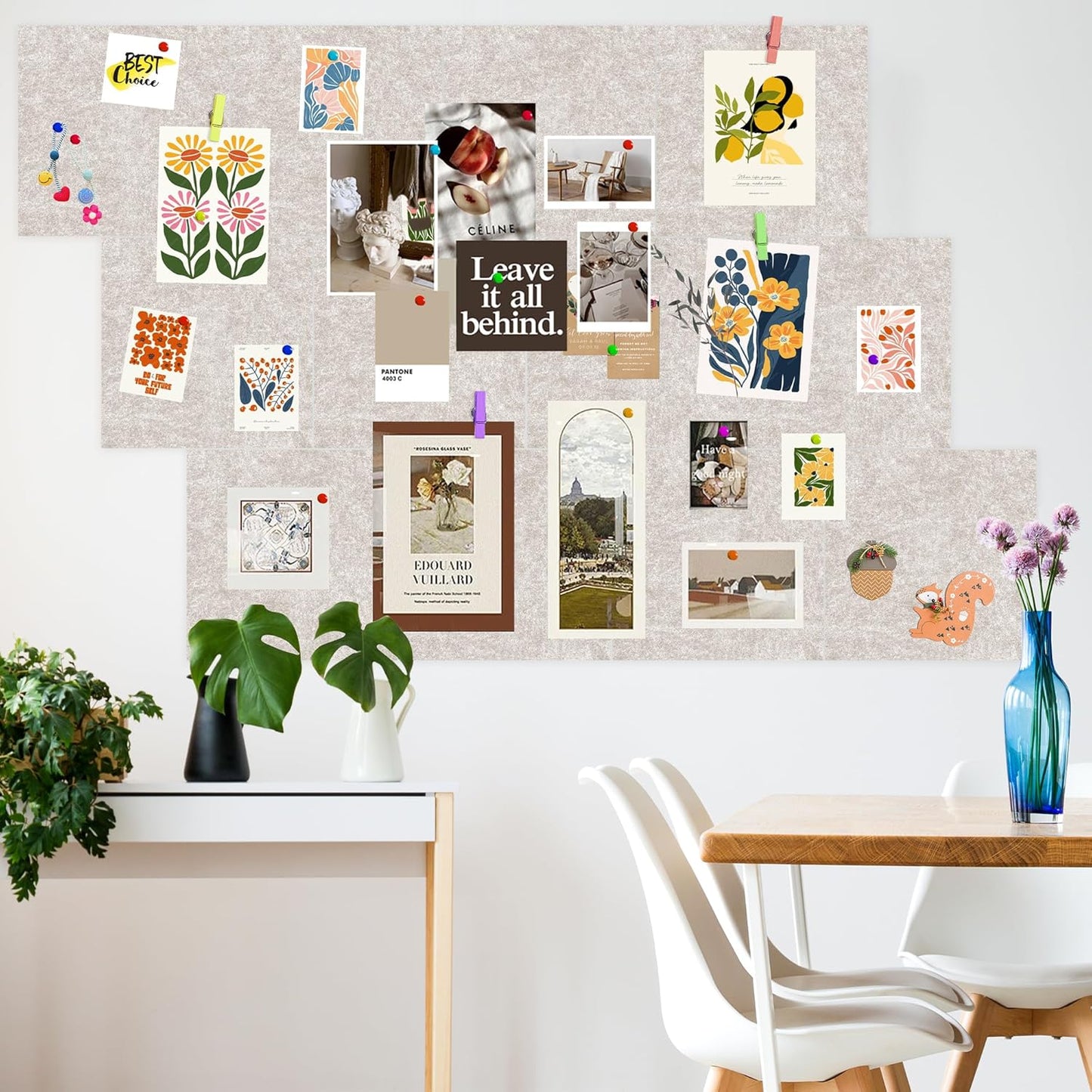 AKTOP Cork Bulletin Board 12x12, 1/2" Thick Felt Cork Board Tiles 12 Pack, Small Square Pin Board for Wall, Self Adhesive Corkboards with 120 Push Pin Wood Clips for School, Home & Office, Latte