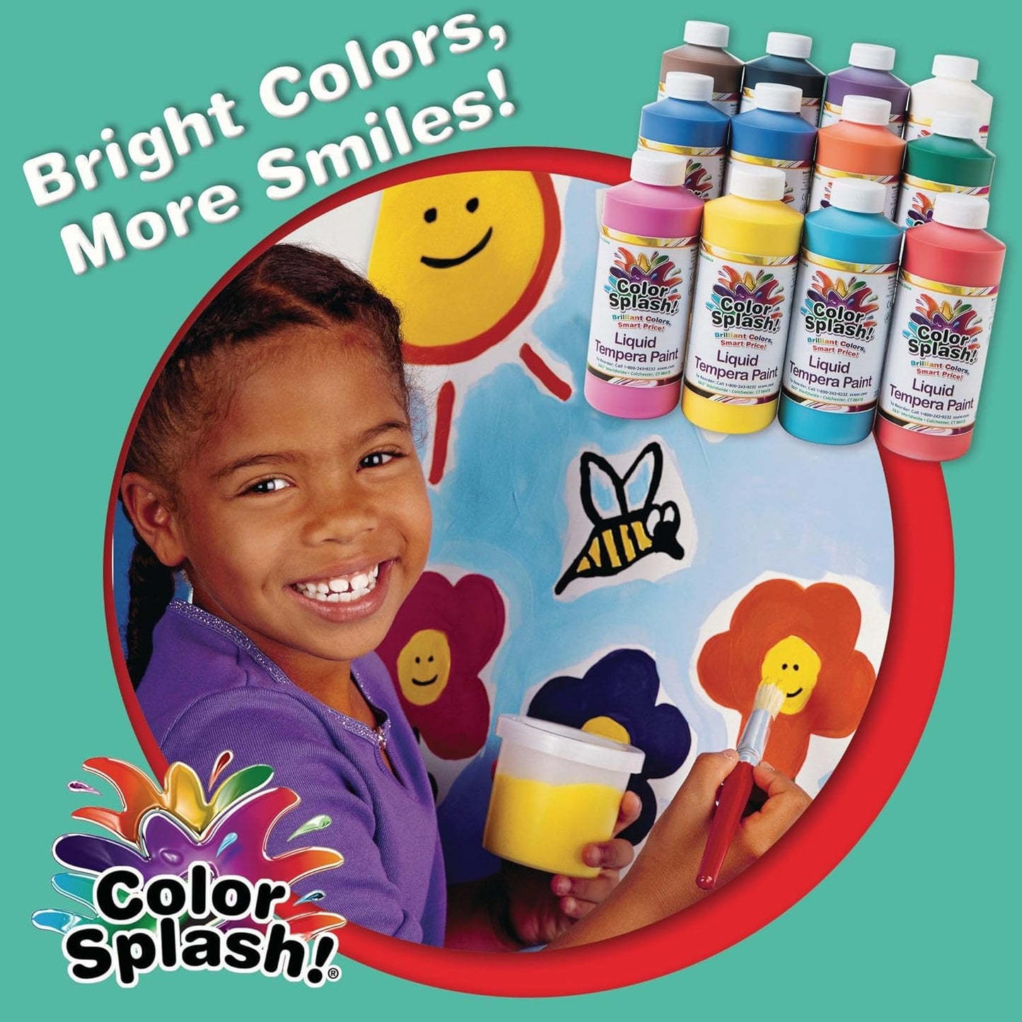 S&S Worldwide Color Splash! Liquid Tempera Bulk Paint, Set of 12 in 11 Bright Colors, 16-oz Easy-Pour Squeeze Bottles, For Arts & Crafts, School, Classroom, Poster Paint, For Kids & Adults, Non-Toxic
