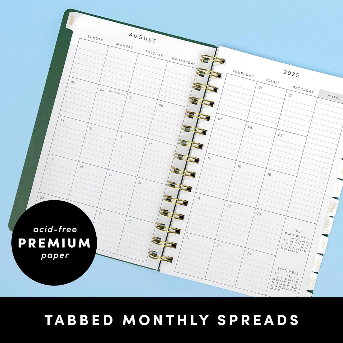 PAPERAGE 17 Month Academic Planner 2025-2026, Weekly & Monthly Spreads, August 2025 - December 2026, Small (5 in x 8 in), Sage