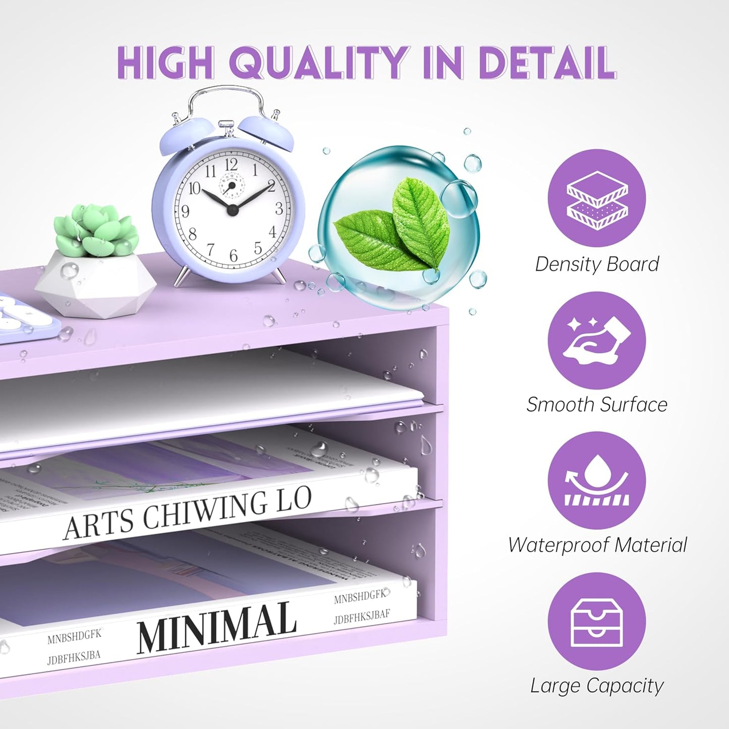 SUPEASY Wood Desk Organizer, 3 Tier Paper File Organizer for Desk, Wooden Desktop Organizer, Paper Letter Literature Mail Sorter, for Office School & Home Organization, Purple