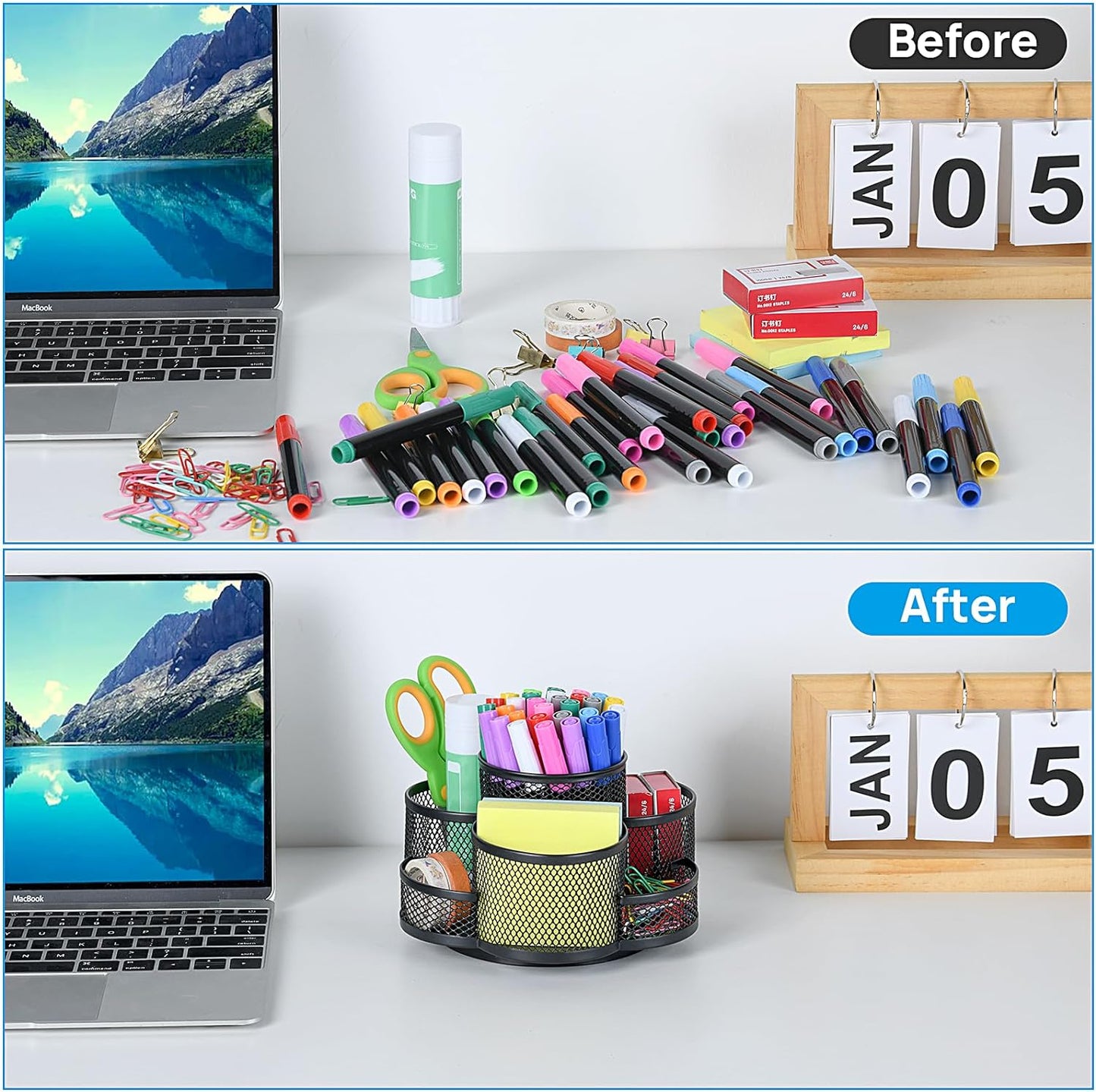 Pen Holder for Desk, 360 Rotating Pencil Holder, Cup Holder for Desk Office, Desk Organizers and Accessories in Black