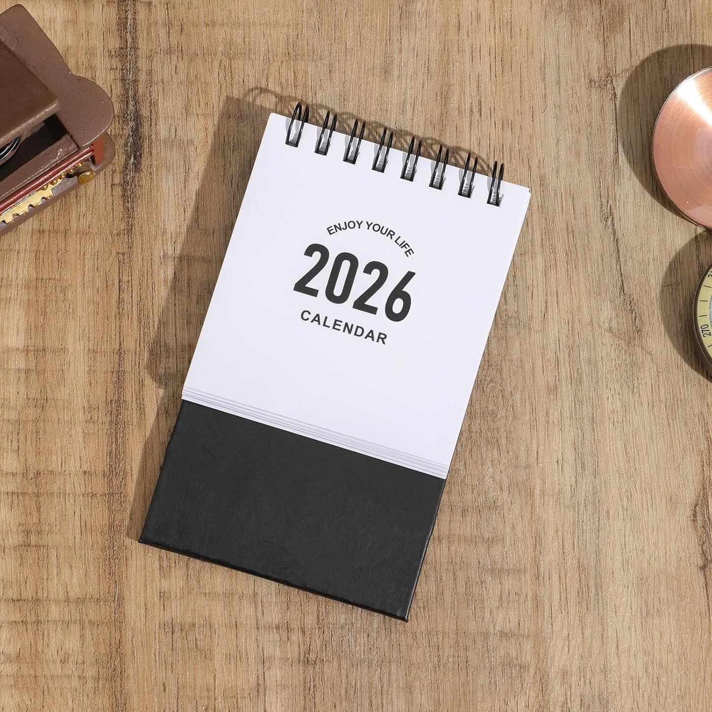 Mini Desk Calendar 2025- Small Desktop Calendar July 2025 to Dec 2026 Mini Daily Schedule Thick Paper Twin-Wire Binding with Stickers for Home Office School (Black-white)