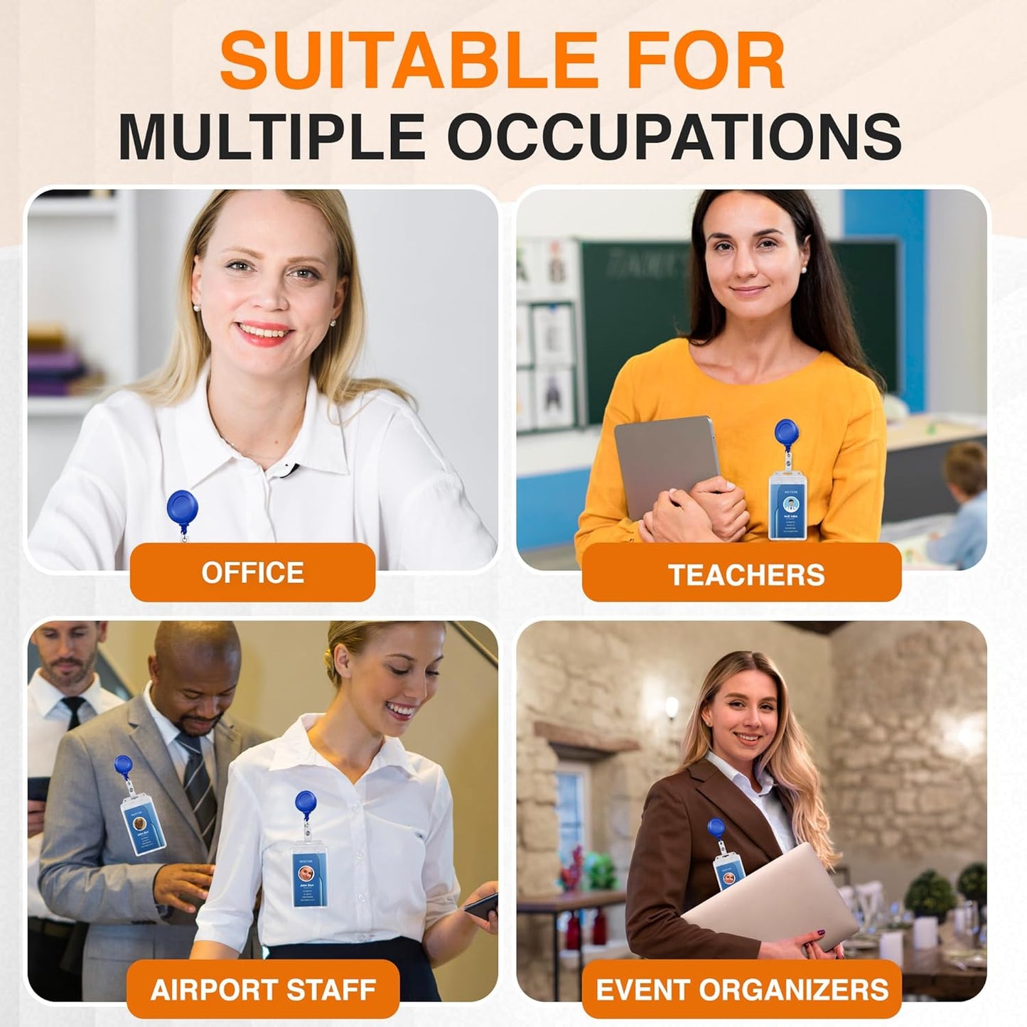 25 Pack Badge Reels Retractable Badge Holder with Clip, Id Clips for Badges, Id Badge Reel, Retractable Id Badge Clip with Clear Vinyl Strap & Alligator Swivel, No Twist Dispenser (Blue)