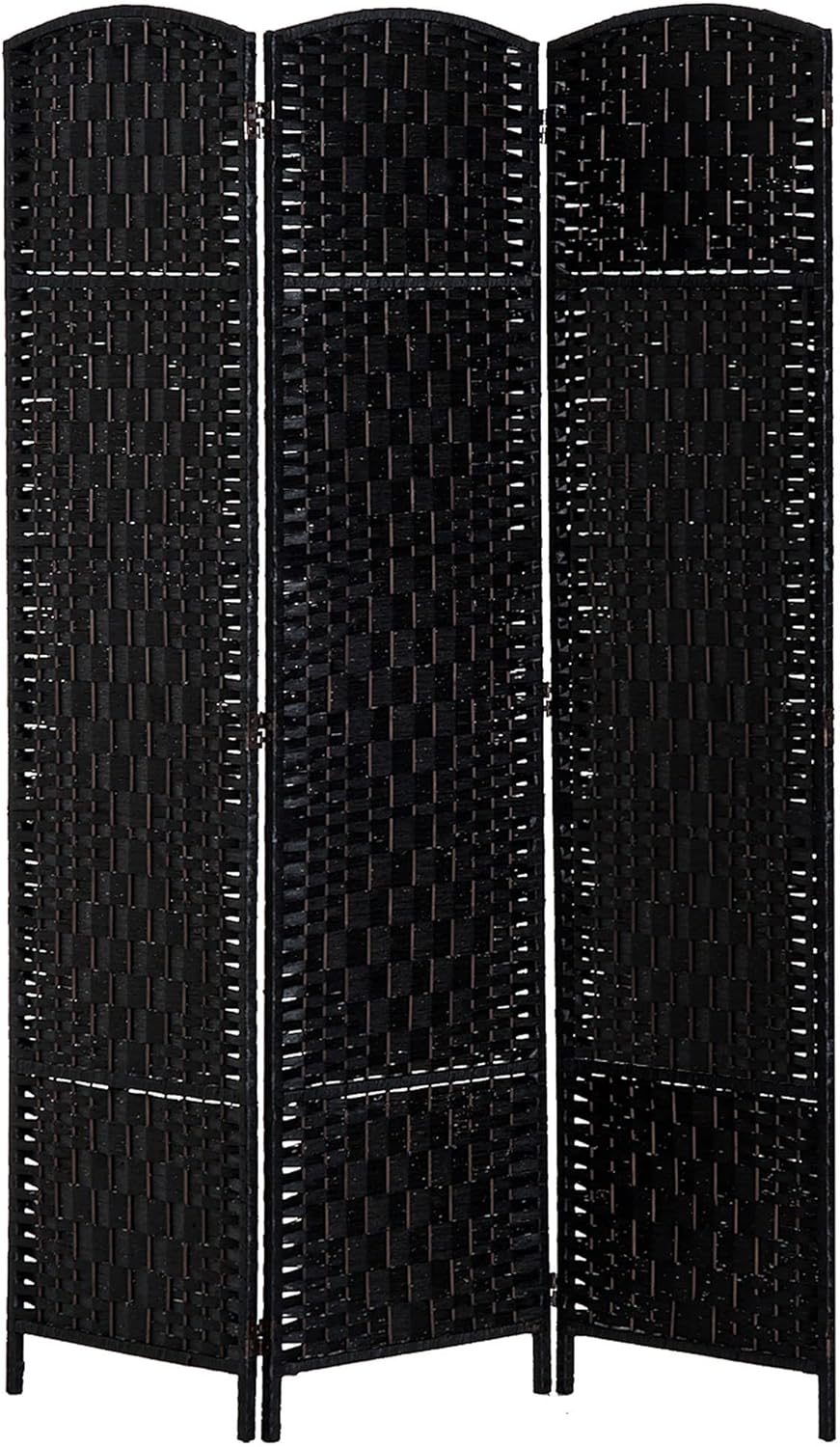 NicBex Room Divider 3 Panel Room Dividers with Wicker Weave Design Partition Room Dividers and Folding Privacy Screens 6 FT Wall Divider for Office, Room Separation,53.25"W x 0.75"D x 70.75"H, Black