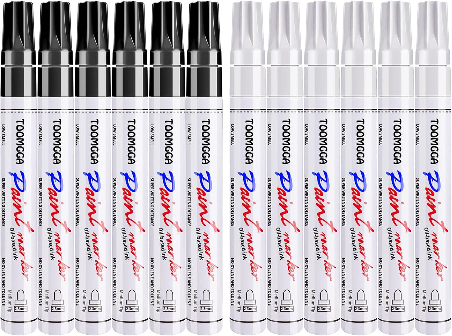White and Black Permanent Markers Paint Pens - 12 Pack Oil Based Paint Markers, Medium Tip, Quick Drying Pens for Wood, Metal, Rock Painting, Mugs, Canvas, Clothes, Plastic Marking