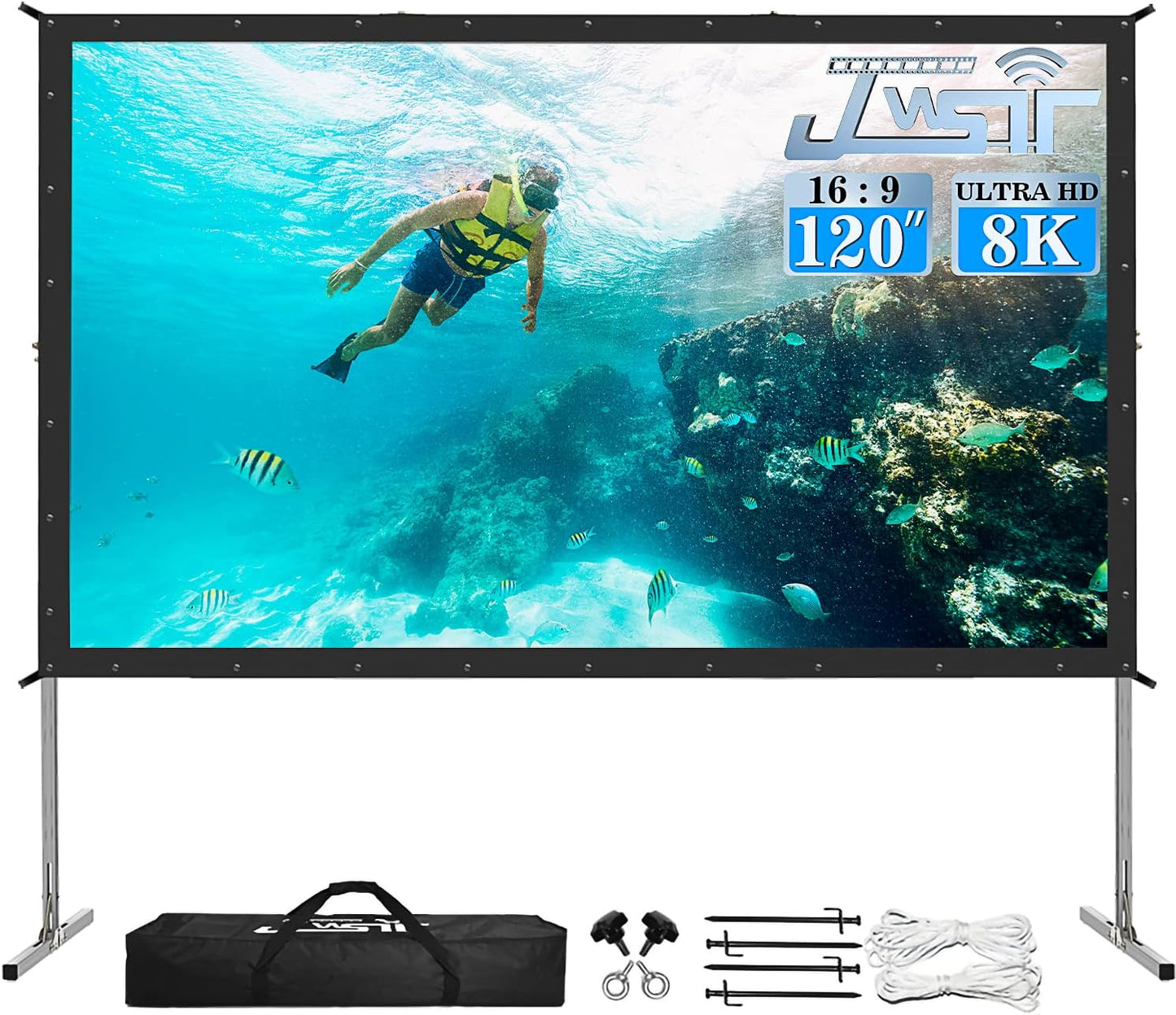 Projector Screen Outdoor,JWSIT 120 inch Outdoor Movie Screen-Upgraded 3 Layers PVC 16:9 Projector Screen,Portable Video Projection Screen with Carrying Bag for Home Theater Backyard