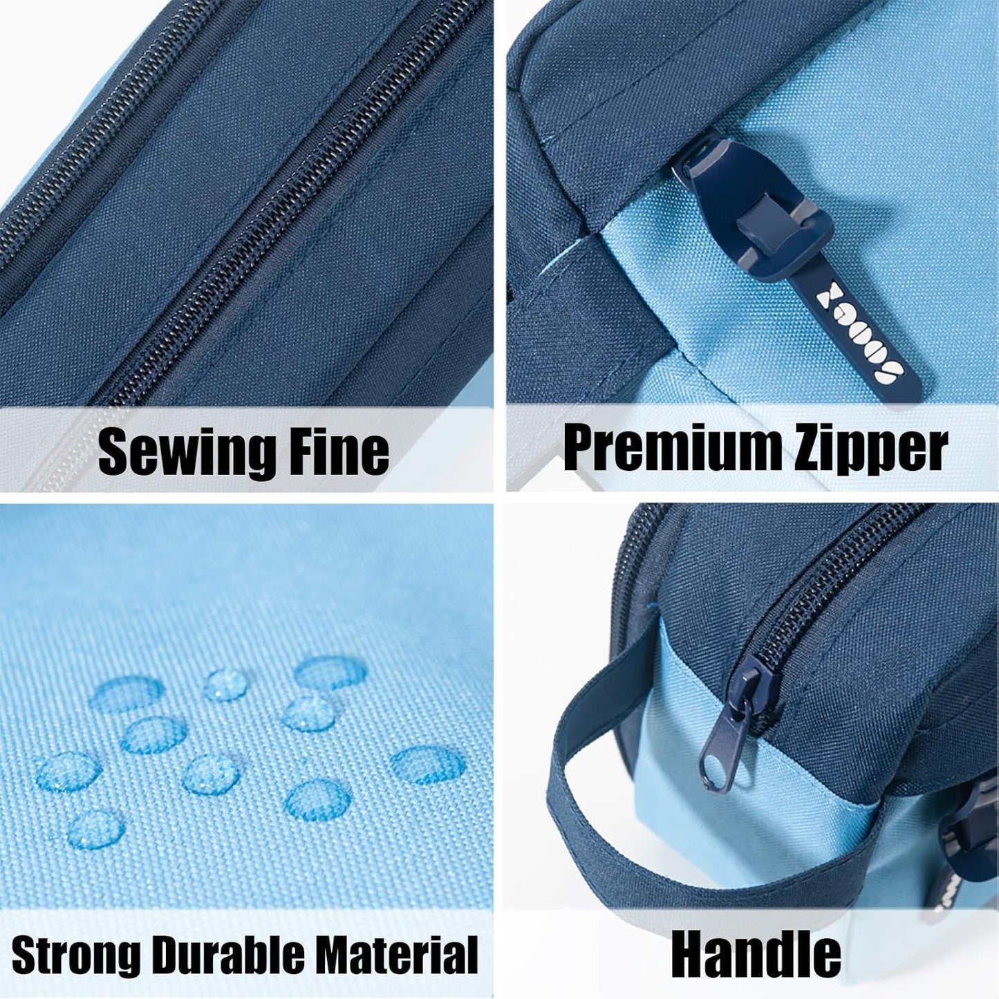 Sooez High Capacity Pencil Case, Big Pencil Bag Pouch Box Organizer Pen Case, Portable Journaling Supplies with Easy Grip Handle & Loop, Asthetic Supply for Girls Adults, Blue