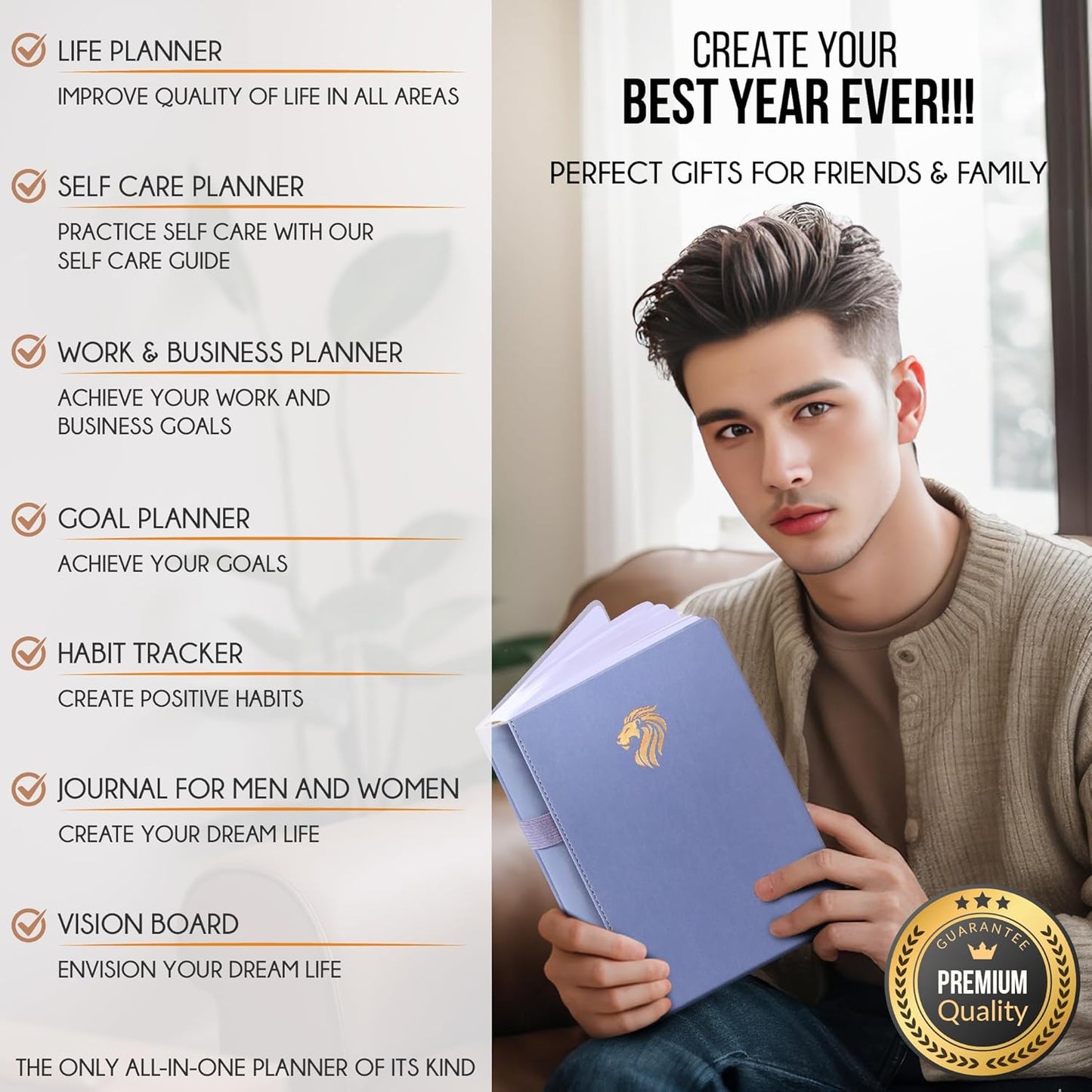 Life Planner - Undated Daily, Weekly & Monthly Planner with Budget Section | A 12 Month Journey to Increase Productivity & Happiness | Life Organizer & Gratitude Journal - Horizontal Format