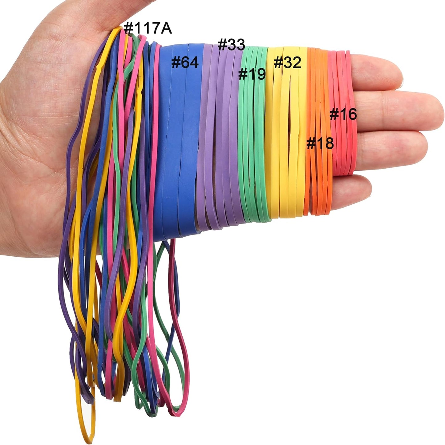 Rubber Bands Assorted Sizes 0.5lbs Multicolor Elastic Bands for Office supplies size:#16,#18,#19,#32,#33,#64,#117A