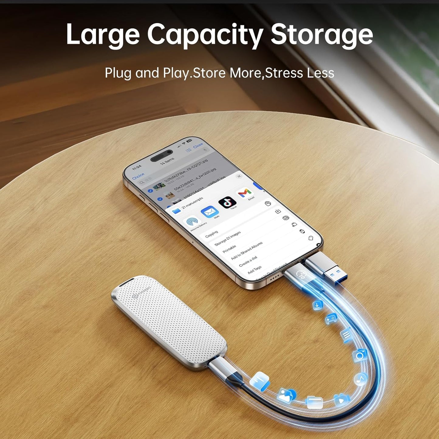 PHIXERO P10PRO External NVMe SSD 1TB, Up to 1050MB/s, USB 3.2 Gen2, Includes 2-in-1 USB C Cable, Portable Hard Drive for iPhone 15+/Android/Windows/Mac, White