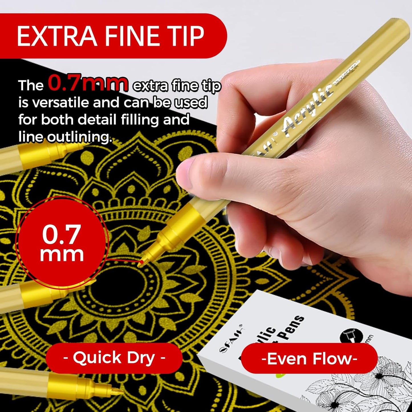 SFAIH Gold & Silver Paint Markers Pens - 4 Pack 0.7MM Fine Tip Metallic Acrylic Markers for Card Making, Gift Decorating, Rock Painting, Detailed Art