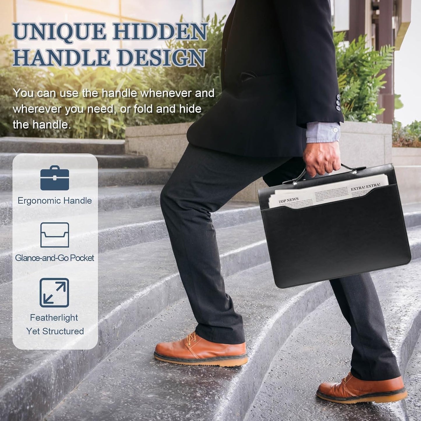 Faux Leather Portfolio Binder with Handle & Clipboard, Zippered Padfolio Folder Organizer 3 Ring Binder for Document, Business Card Holder, Professional Portfolio Notebook for Men & Women (Black)