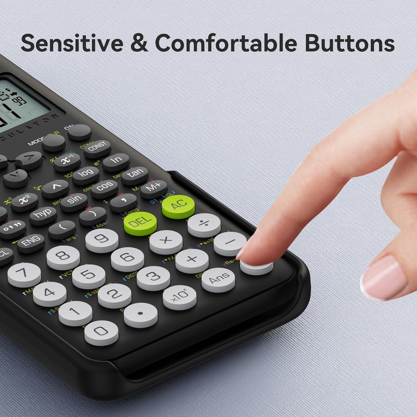 Scientific Calculator School Supplies, ROATEE 991MS 401 Functions 2-Line Display Desktop Calculator with Sliding Cover, Solar Battery Dual Power Kawaii for Middle High School Student and Teacher Black