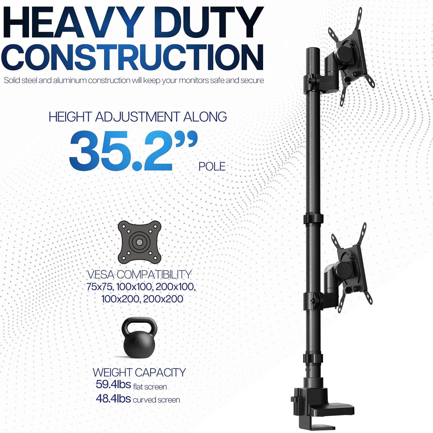 VIVO Dual Vertically Stacked Ultra-Wide Monitor Desk Mount for up to 57 inch Screens, Heavy Duty Adjustable Stand for 2 Ultrawides, 59.4 lbs Capacity, Black, STAND-V257R