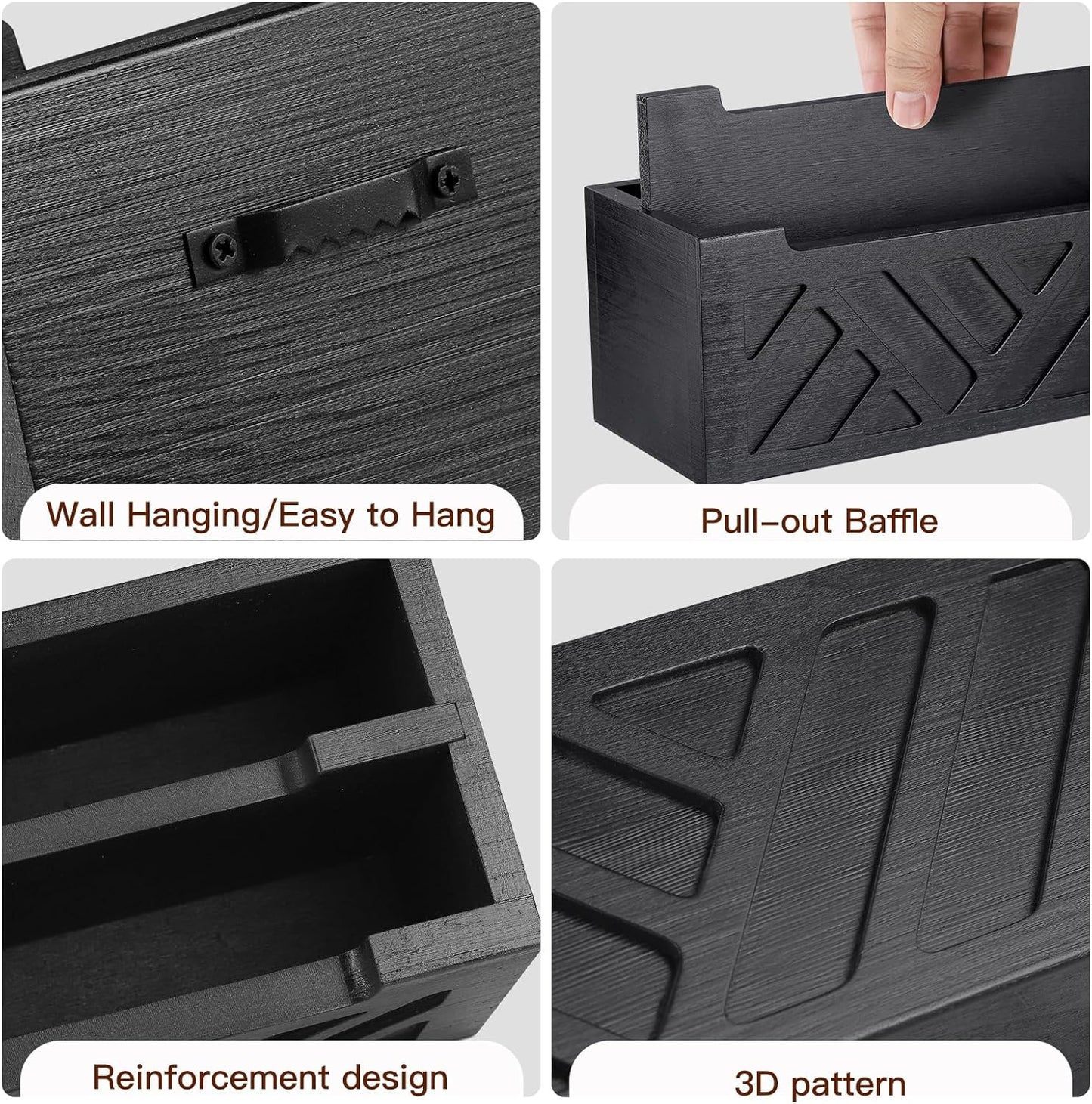 Mail Organizer Mail Holder Countertop with 2 Slots, Wood Mail Basket for Wall Table Desk, Envelope Bill Holder for Home Office Decor (Black-2)