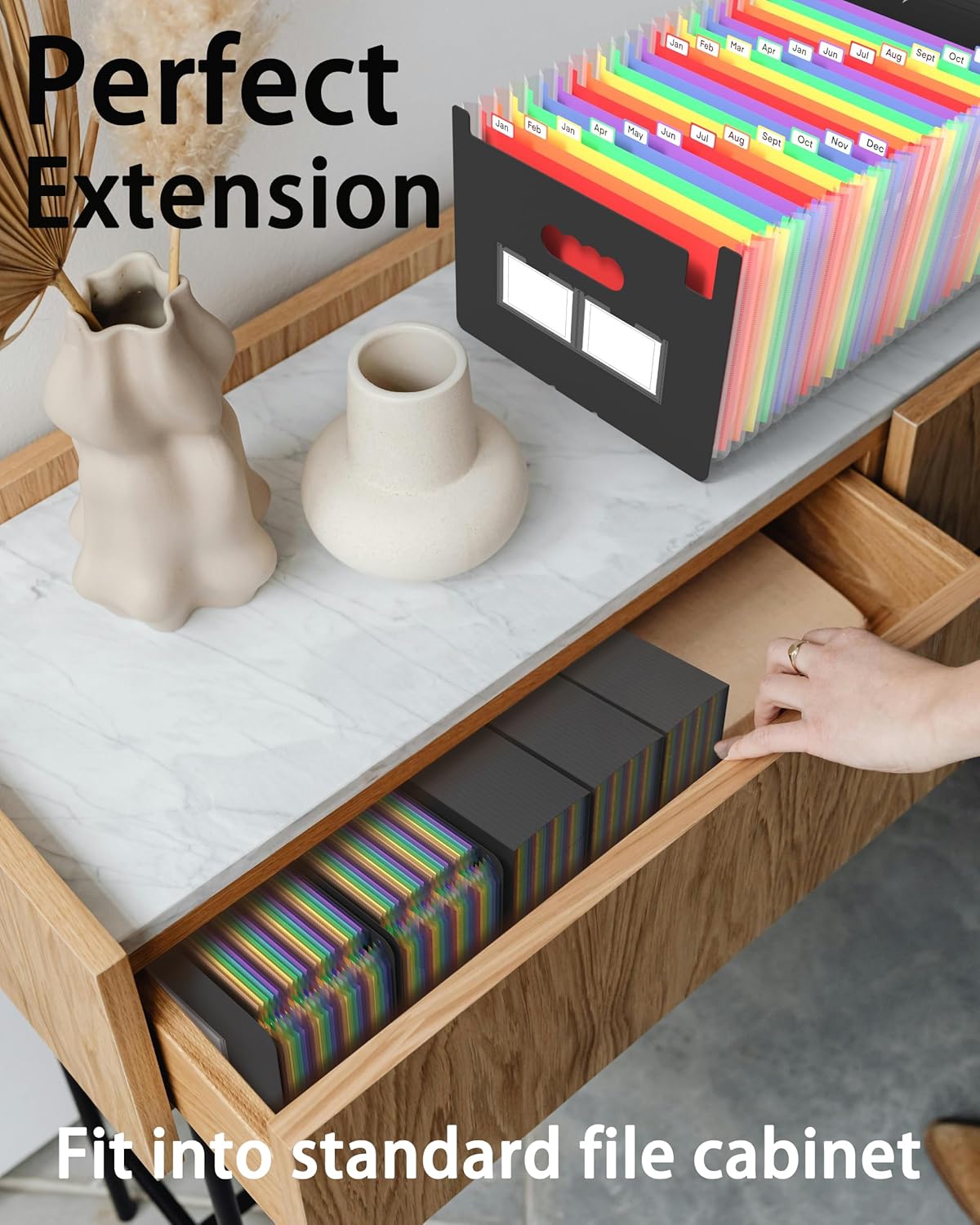 4 Pack Expanding File Folder, 24 Pocket Accordian File Organizer A4 Letter Size Portable Document Organizer with Colored Tabs, Expandable Desktop Accordion Folder -Black