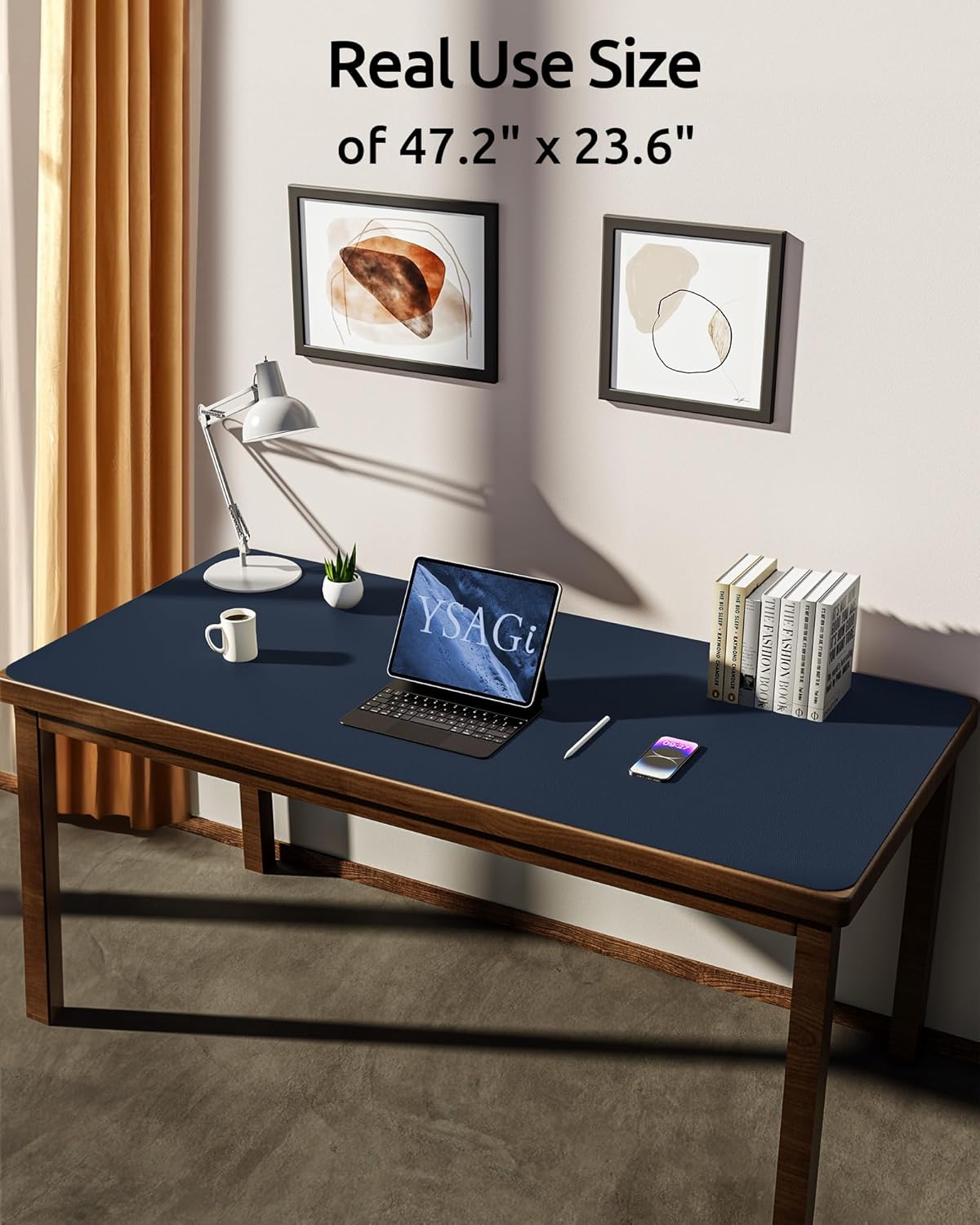 YSAGi Leather Desk Protector, Office Mat, Large Mouse Mat, Non-Slip PU Leather Blotter, Laptop Pad, Waterproof Writing Pad for Office and Home (Dark Blue, 47.2" x 23.6")