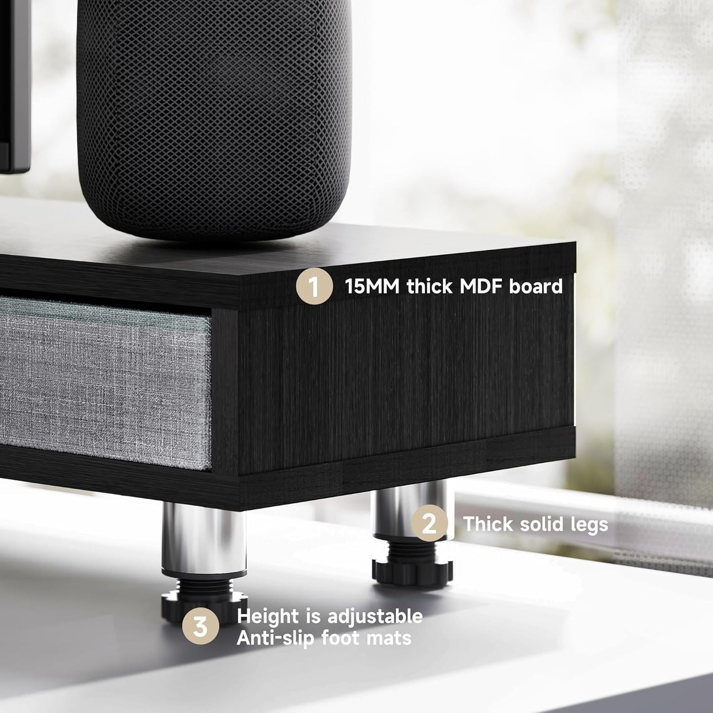 Fenge Dual Monitor Stand with 2 Drawers, 42.5 Inches Large Computer Riser for Desk, Adjustable Height Desk Shelf with Storage for Laptop, PC, TV, Printer