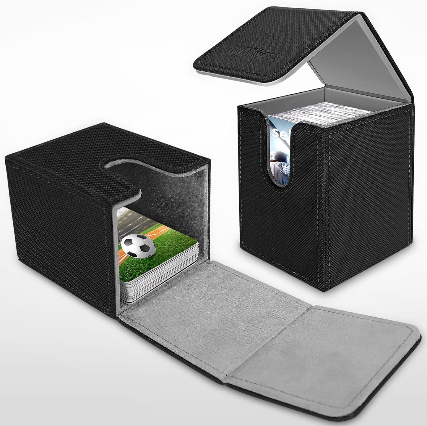 Mlikero 2 Pack Card Deck Box, Commander Deck Box Holds 200+ Single Sleeved Cards with 2 Dividers, Leather Magnetic Card Box Fit for MTG, TCG