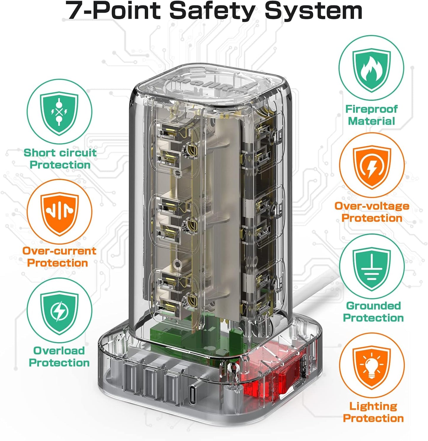 Extension Cord with Multiple Outlets, Surge Protector Power Strip Tower, 12 AC 4 USB，Surge Protector Tower 6.5FT Overload Protection for Home Office