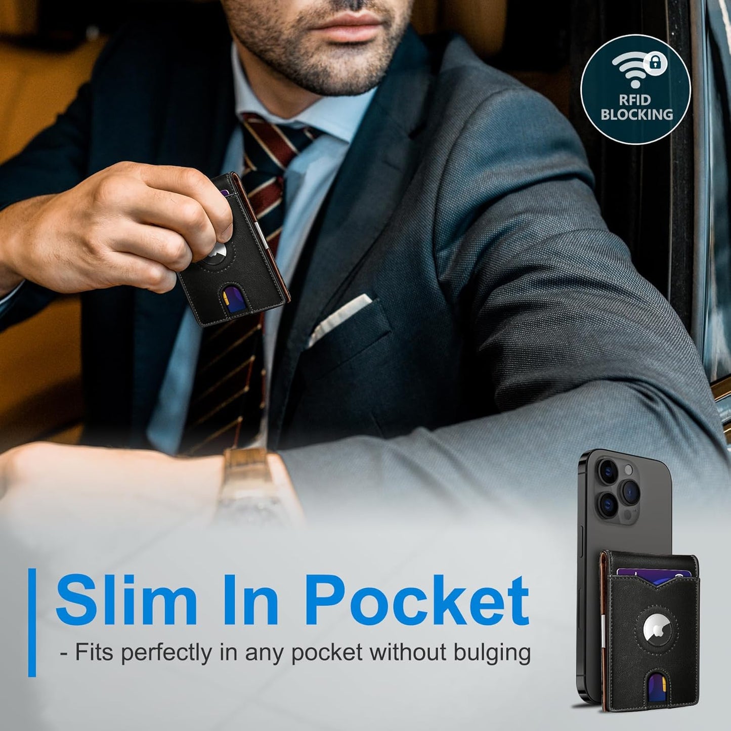 Airtag Wallet for Men,with Money Clip 11 Cards Slim Front Pocket Leather RFID Blocking Wallet with Gift Box