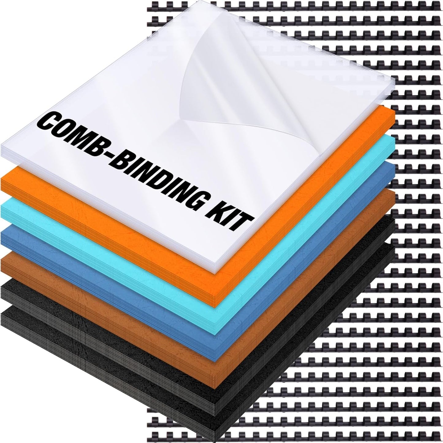 160 Pack Binding Covers and Combs kit 8.5x11 Inches Include 60 Pcs 12 mil Leather Texture Binding Cover 60 Pcs 8 mil Clear PET Presentation Covers 40 Pcs Binding Combs Letter Size(Elegant Color)