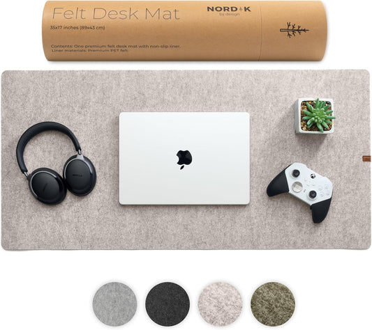 Nordik Large Felt Desk Mat – Stone Oat Beige – 35 x 17 inch – Computer Desk Mat – Keyboard and Mouse Pad – Large Desktop Felt Pad