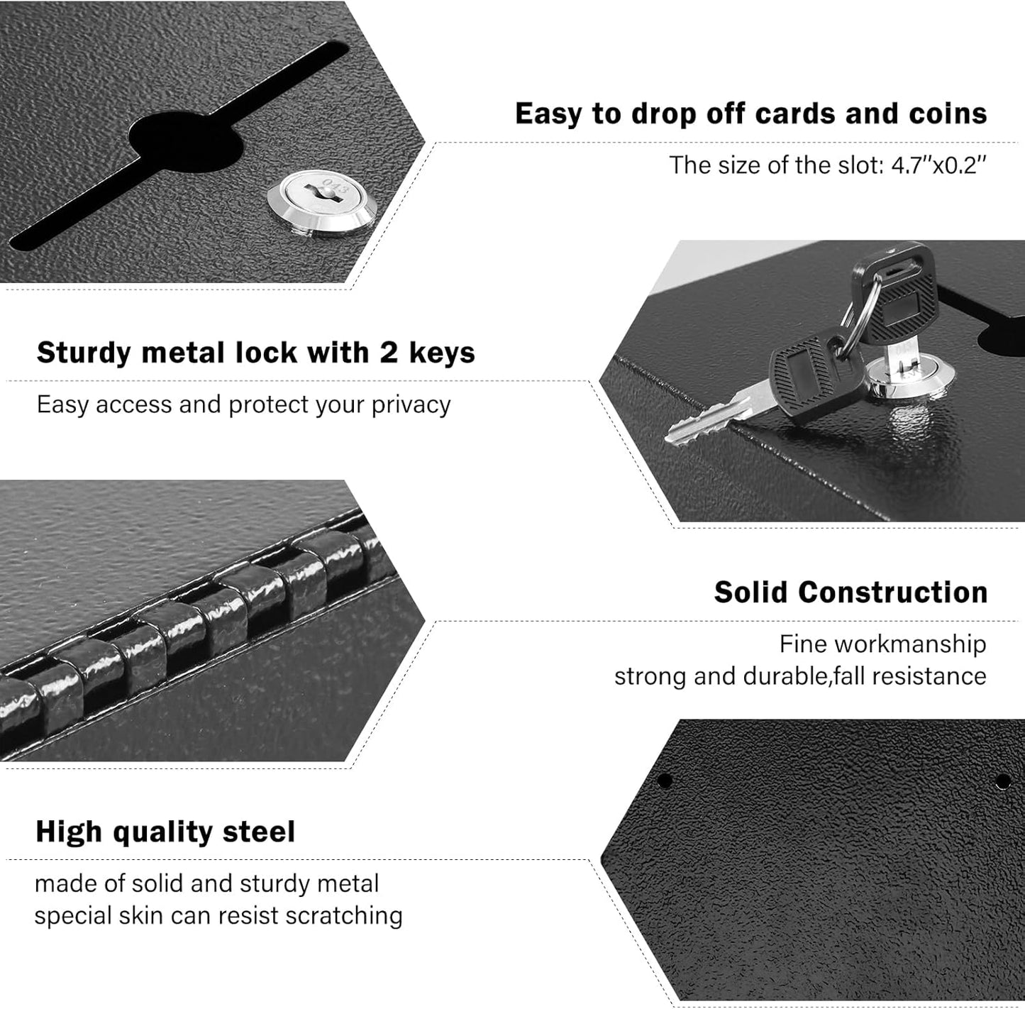 xydled Suggestion Box with Key Lock Acrylic Sign Holder, Metal Donation Ballot Drop Box with Slot Tip Jar for Office, Fundraising, Church, School,8.9''x7.1''x6.3'', Black