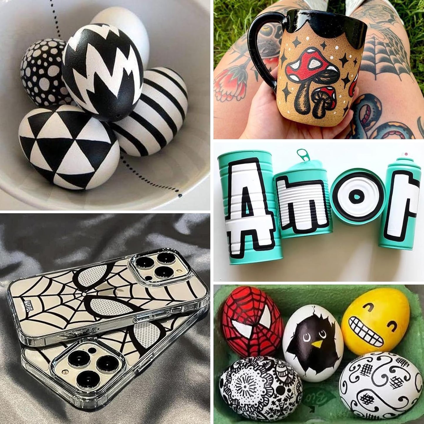 SFAIH Black & White Acrylic Paint Markers - 8 Pack 2-3MM Medium Tip & 0.7MM Extra Fine Paint Pens for Rock Painting, Wood, Metal, Fabric, Plastic, Canvas, Glass, Ceramic, Diy Crafts