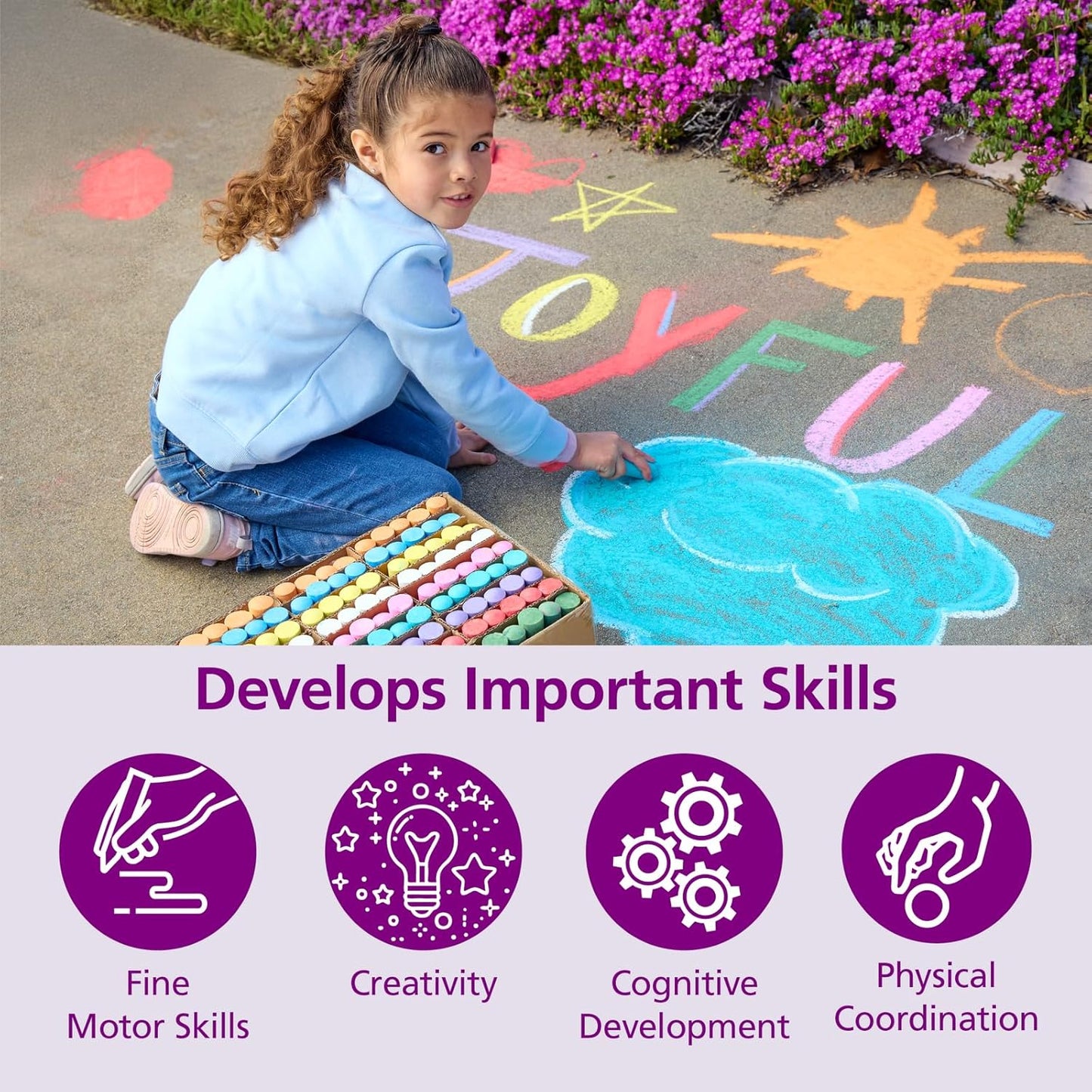 Colorations sidewalk chalk classroom pack, Assorted Set, Outdoor Play, Screen-free, Creativity, Drawing, Hopscotch, Easy to Grip, Colors & Patterns