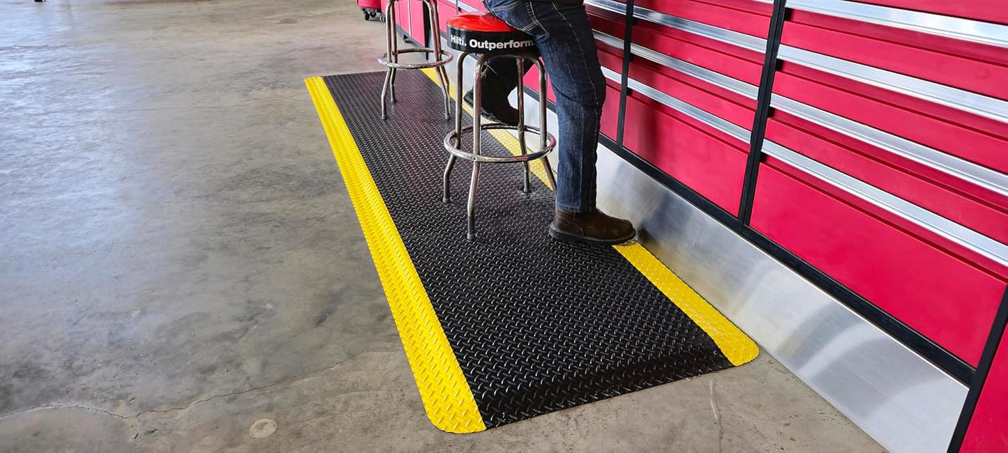Rhino Mats, American Classic Diamond Anti-Fatigue Mats, Industrial Ergonomic Comfort Standing Mat for Work, Home, Garage, Office, Kitchen or Anywhere (Black/Yellow 1" Thick, 2 FT. x 24 FT.)