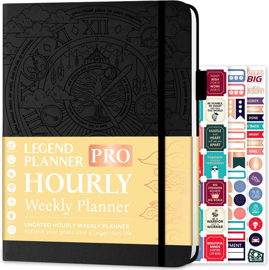 Legend Planner PRO Hourly Schedule - Weekly & Daily Organizer with Time Slots. Appointment Book Journal for Work & Personal, A4 (Black)