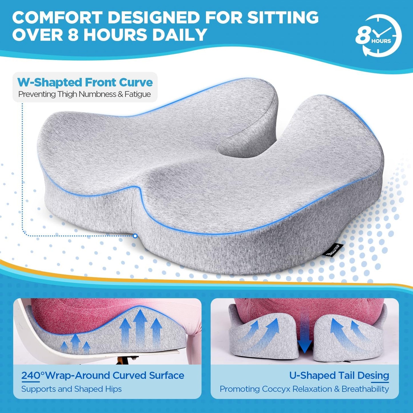 BEAUTRIP Seat Cushion Charcoal Memory Foam Cushion for Office Desk Chair, Car Driving Seat - Sciatica, Tailbone & Back Pain Relief Donut Butt Pillow - Seat Pad for Elderly, Drivers, Office Workers