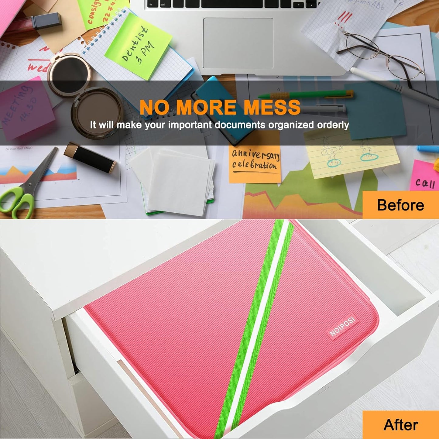 Document Organizer with 5200℉ Heat Insulated, 16.1"x11.4"x4.3" Waterproof and Fireproof Document Box with Lock, Home Strong Fireproof Safe Storage Box for Legal Size Documents and File，Pink