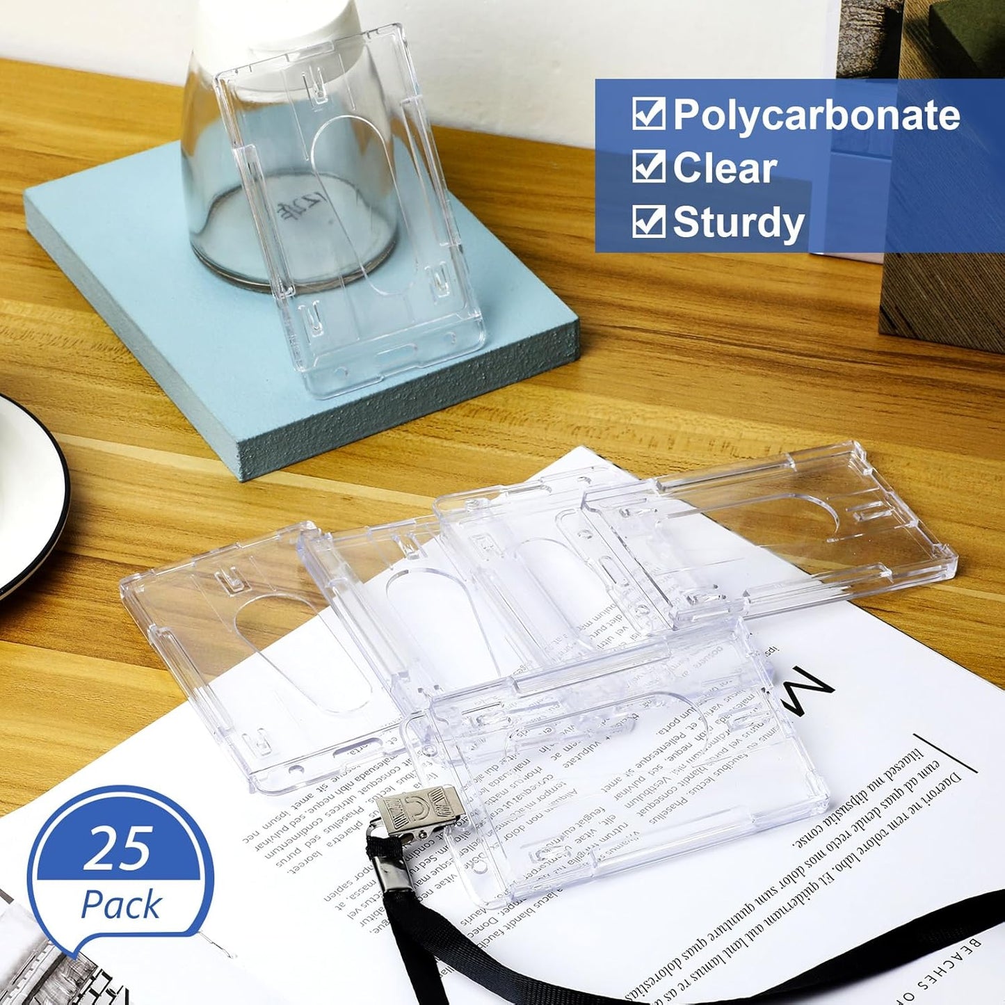 25 Pieces Vertical 2 ID Badge Holder Heavy Duty Plastic ID Card Holder Transparent Protector Clear Badge Protector Cover Sleeve Protective Cover with Thumb Slot for Credit Card