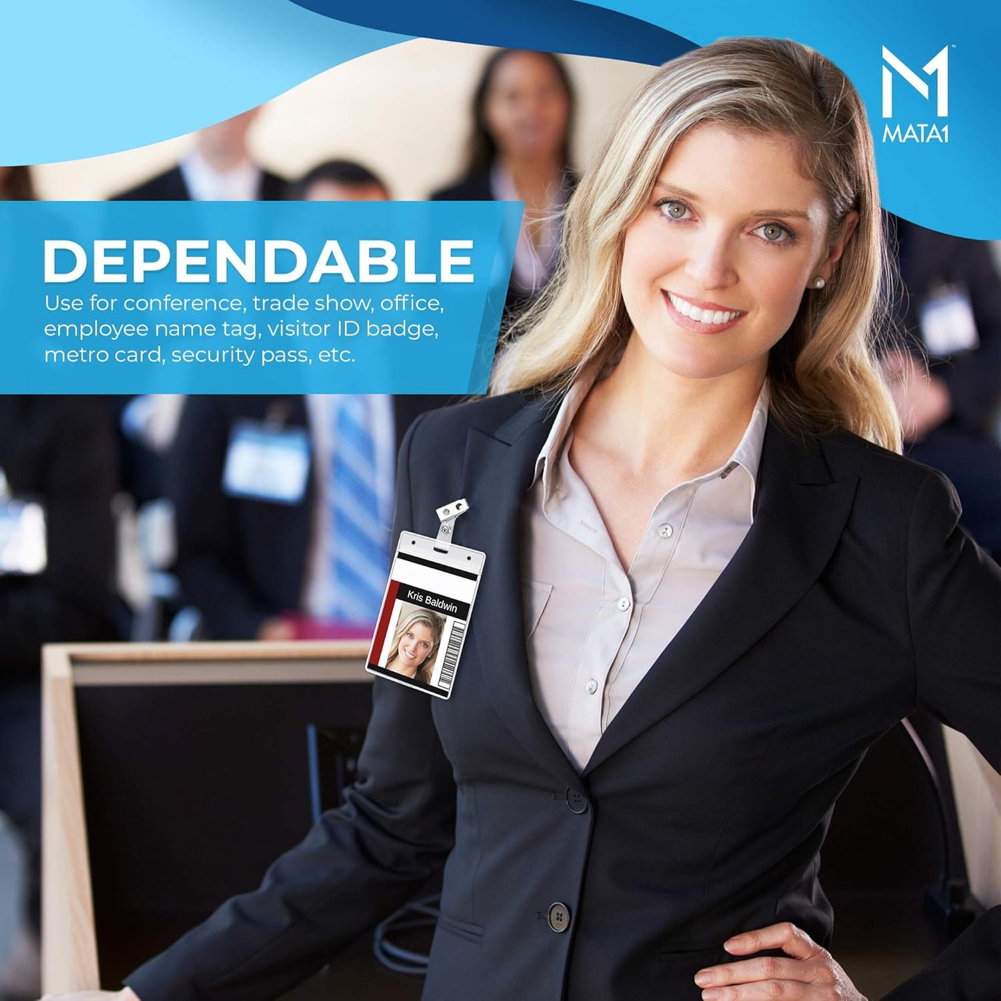 Mata1-USA Plastic Extra-Thick Vertical ID Card Holder (Clear, 3x4 Inch, 100 Pack), Large Size No Zipper Name Badge