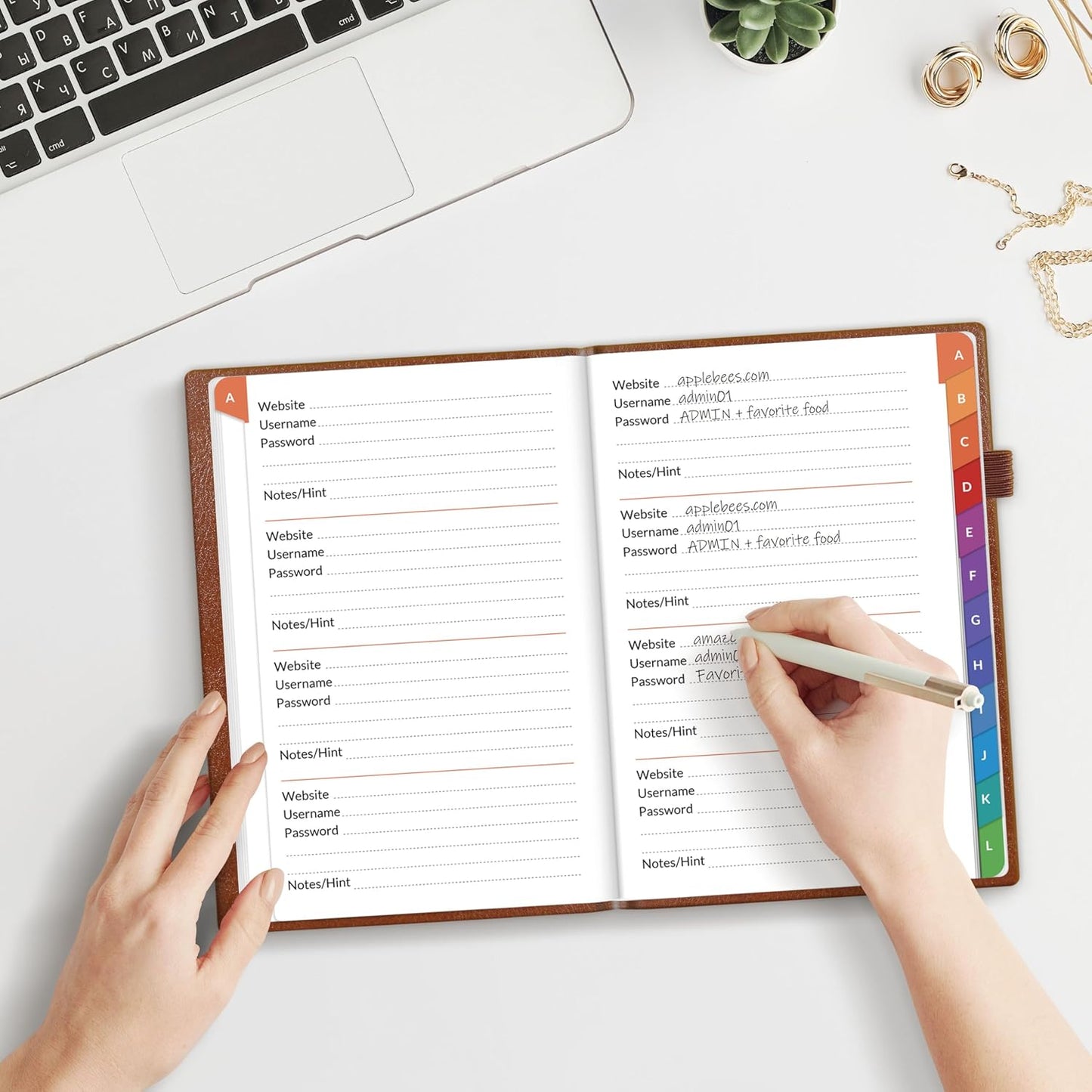 SUNEE Password Book with Colorful Alphabetical Tabs, Password Books for Seniors, Password Keeper Book for Computer and Internet Address Website Login, 5.3''x 7.7''- Brown