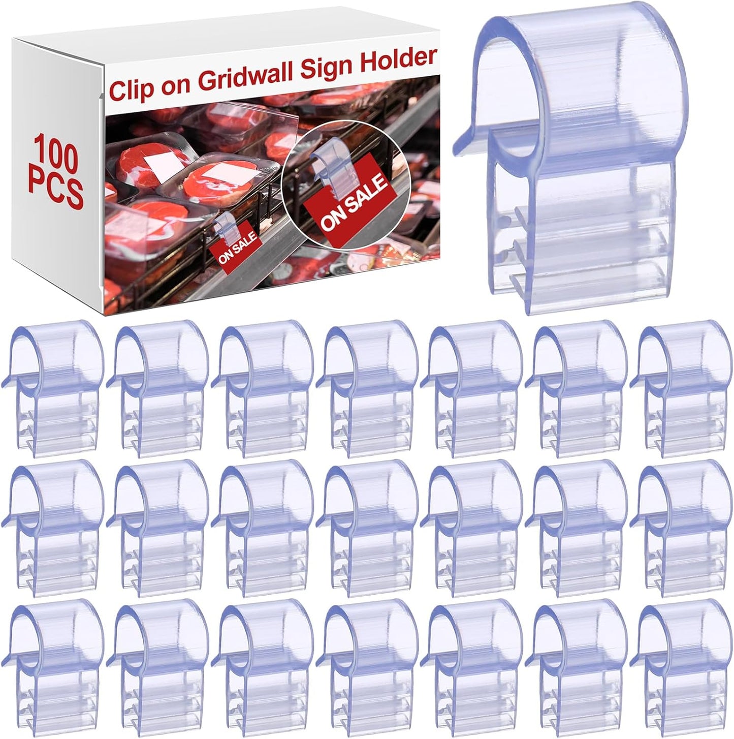 Kathfly 100 Pcs Gridwall Sign Holder Clip 1/2 Inch Wire Shelf Label Holder Clip on Price Tag Card Display Gridwall Accessories for Wire Rack Slatgrid Shelves & Baskets