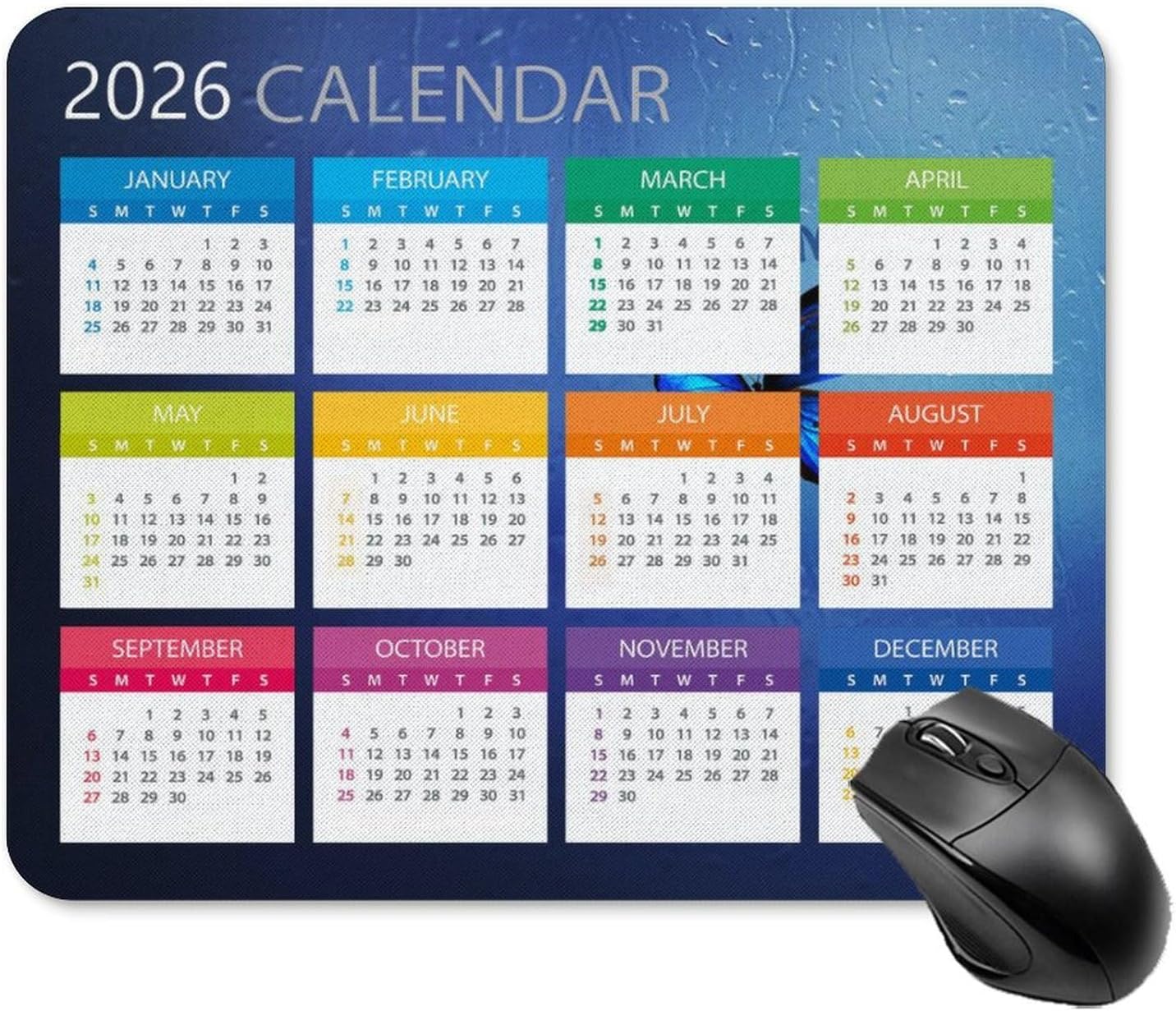 Mouse Pad 2026 Calendar,Computer Mouse Pads Calendars Non-Slip Rubber Desk Mat Mousepad Gaming Office Keyboard Mat (9.45x7.87 in) (Blue)