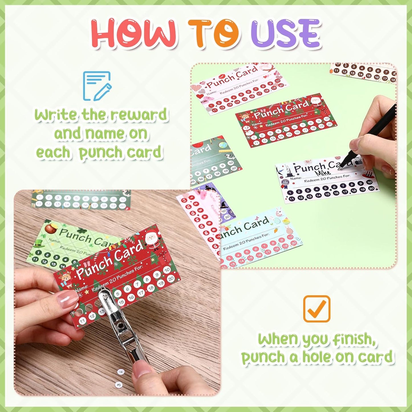 Fumete 400 Pcs Punch Cards for Classroom Reward Cards Behavior Incentive Loyalty Awards for Kids Students Teachers School Business, 8 Styles, 3.5 x 2 in(20 Holiday Punches Style)