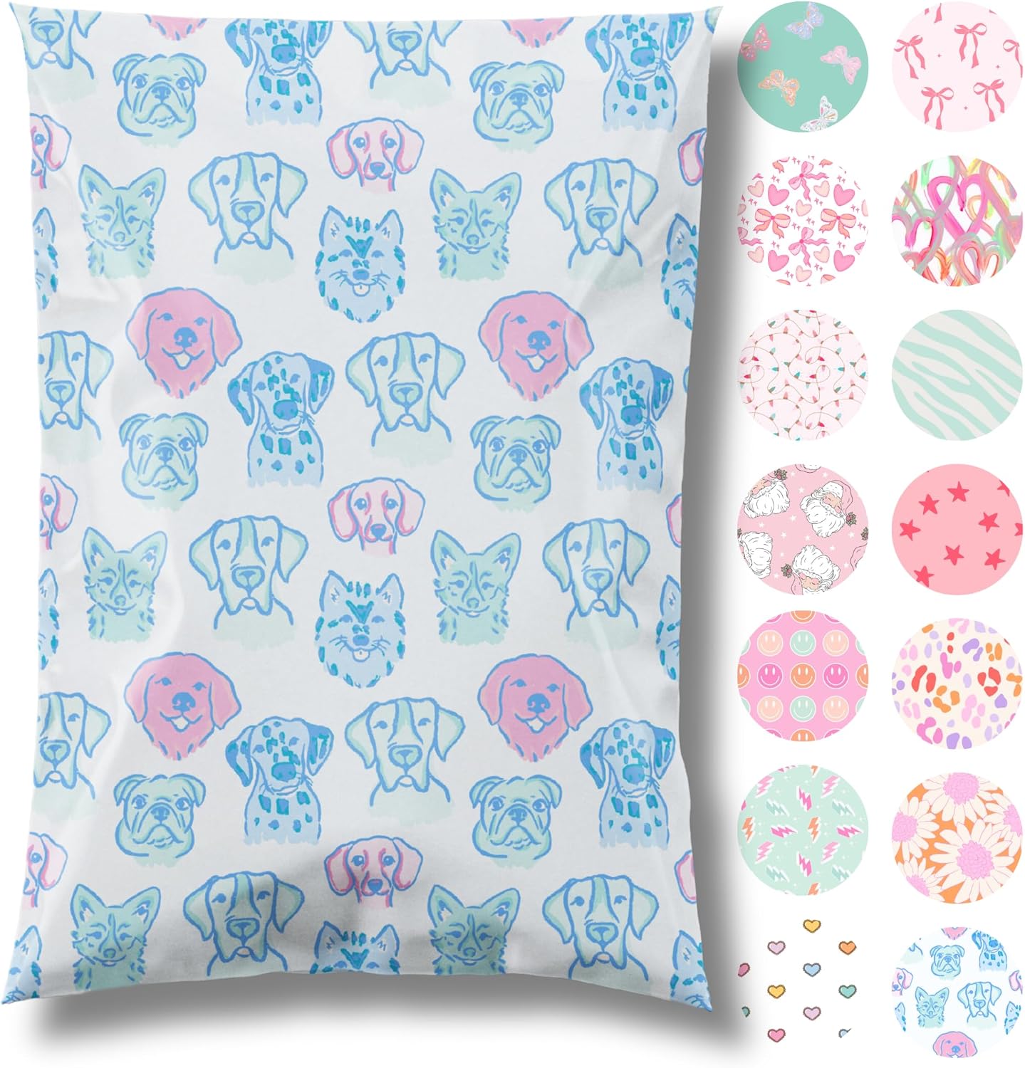 10x13 Designer Poly Mailer 100 Pack Heavy Duty Waterproof Self Seal Shipping Bags for Small Business Large Mailing Envelopes Bulk Tear Resistant Packaging Pretty Pups Puppy Dogs