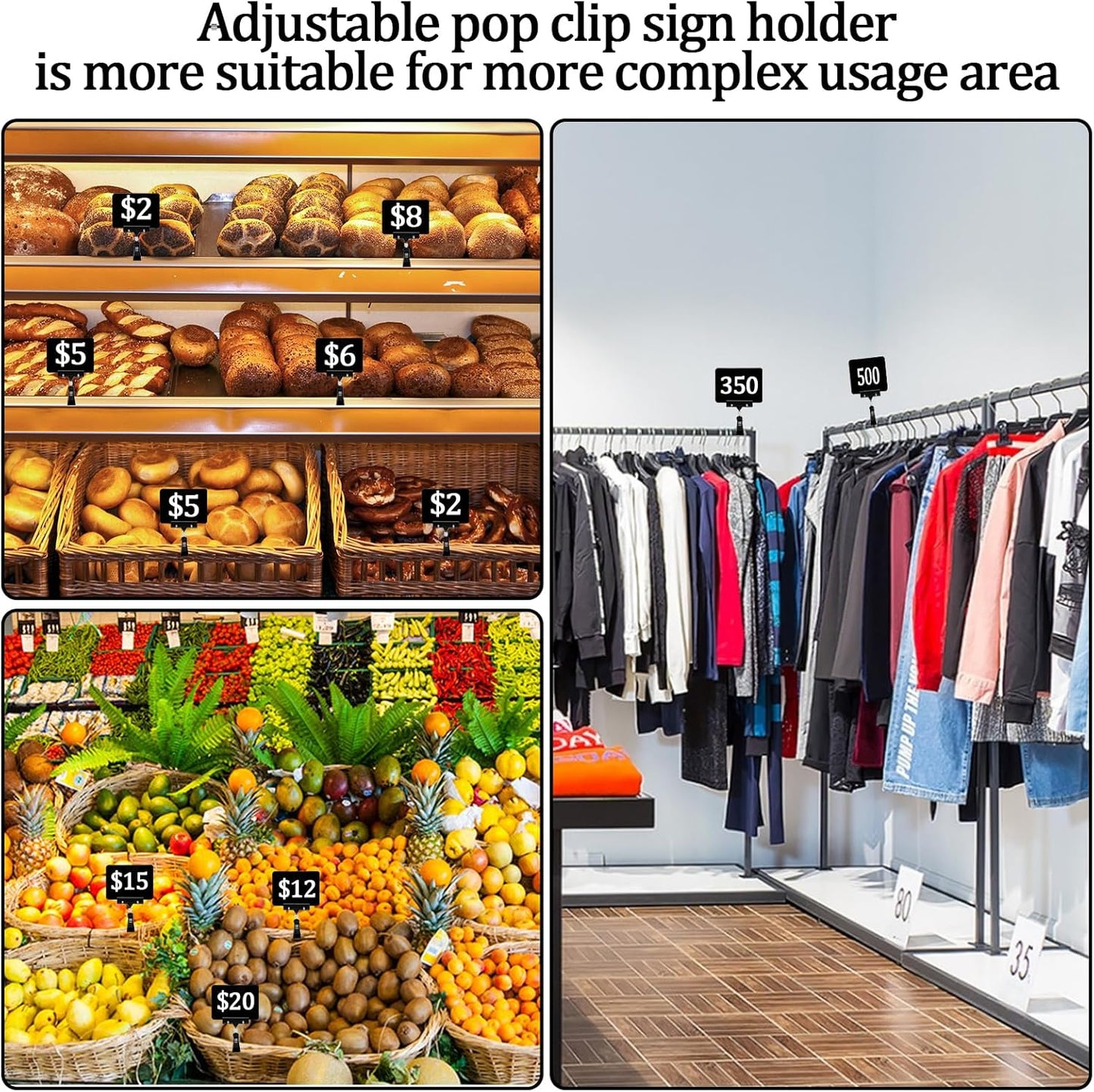 20Pack Mini Chalkboard Signs with Rotatable Clip, Erasable Double Sided Blackboard Clips Plastic Merchandise Sign Display Clip Holder for Food, Store Signs Displays (Black)