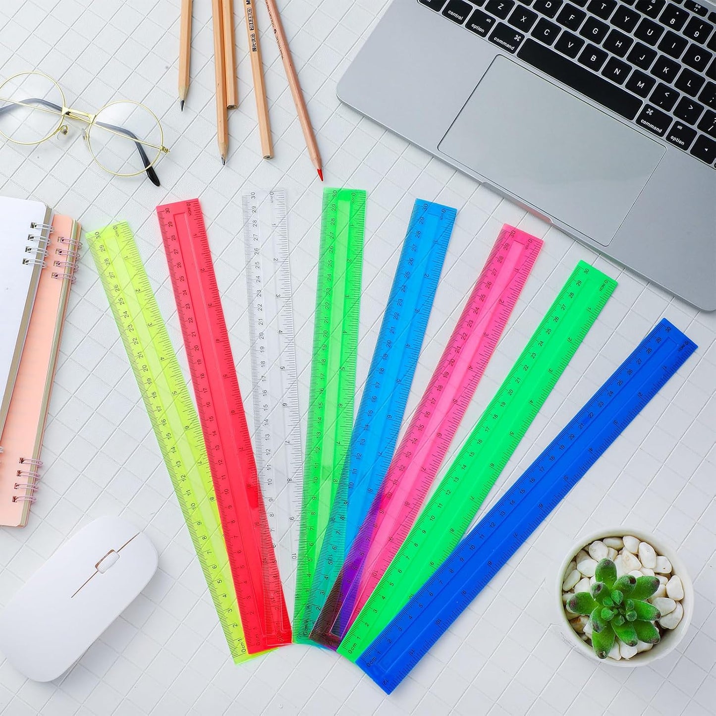 Panelee 306 Pcs 12 Inch Plastic Ruler Color Transparent Ruler Assorted Color Metric Clear Ruler with Inches and Centimeters for Kids School Home Classroom Office Back to School Gifts Supplies